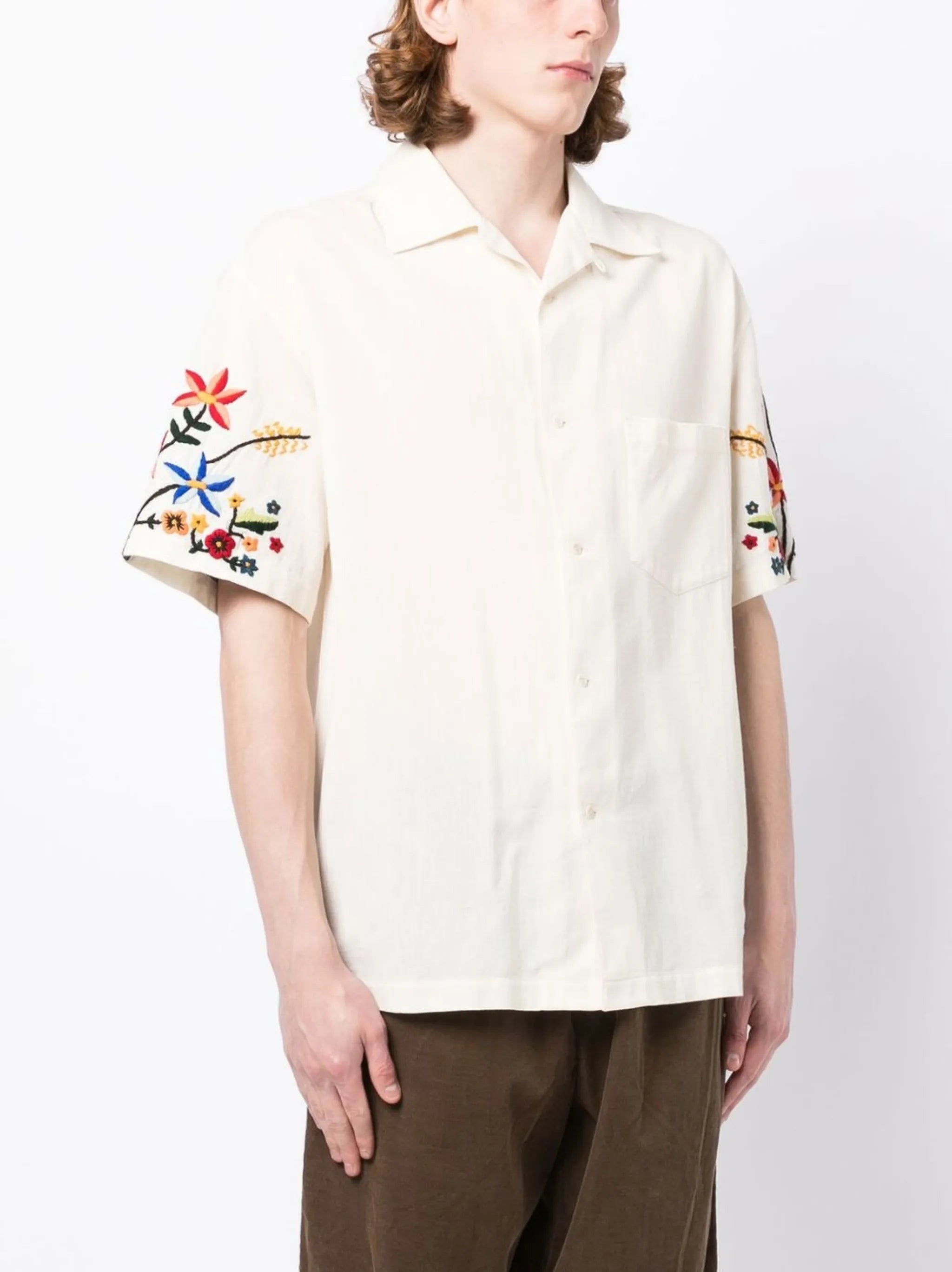 Idris floral-embroidered shirt