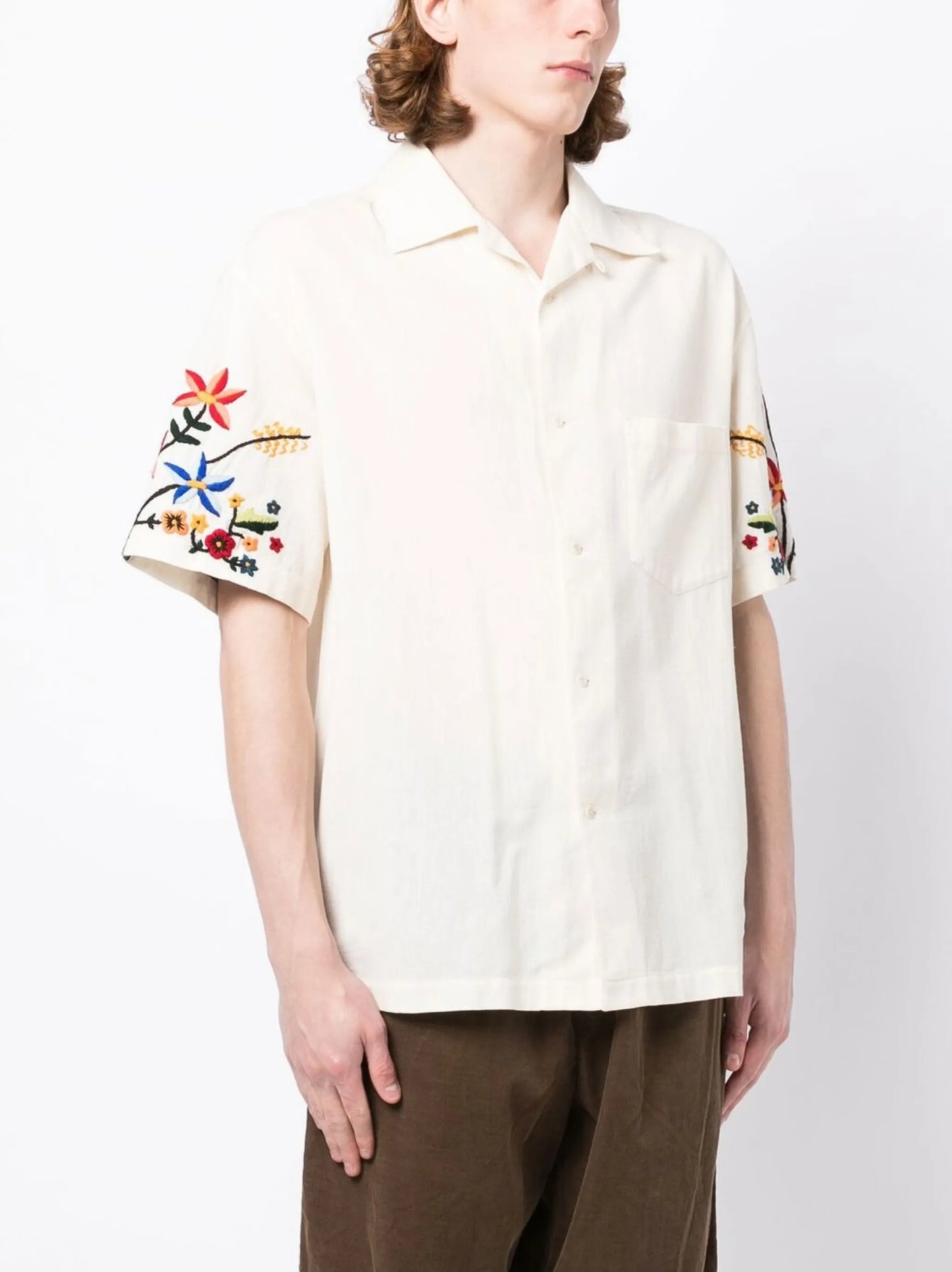 Idris floral-embroidered shirt