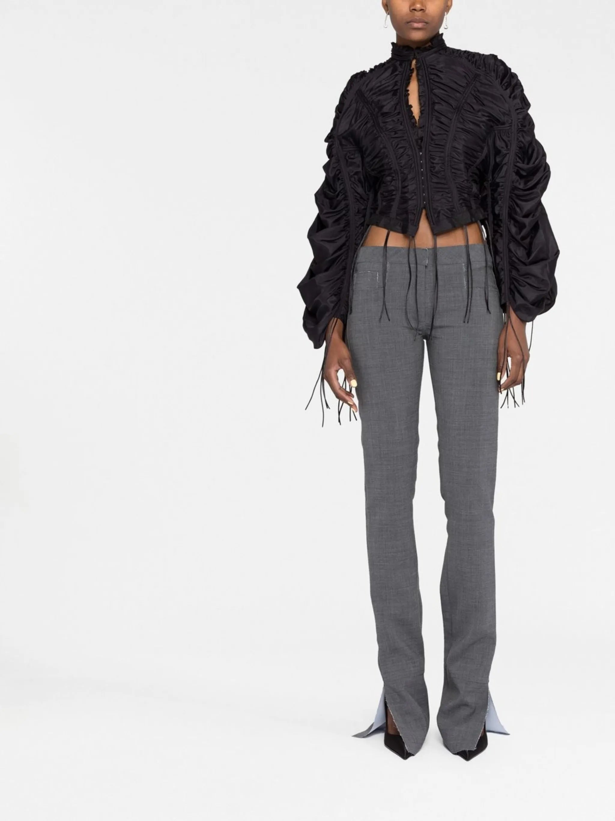 gathered drawstring-embellished bomber jacket
