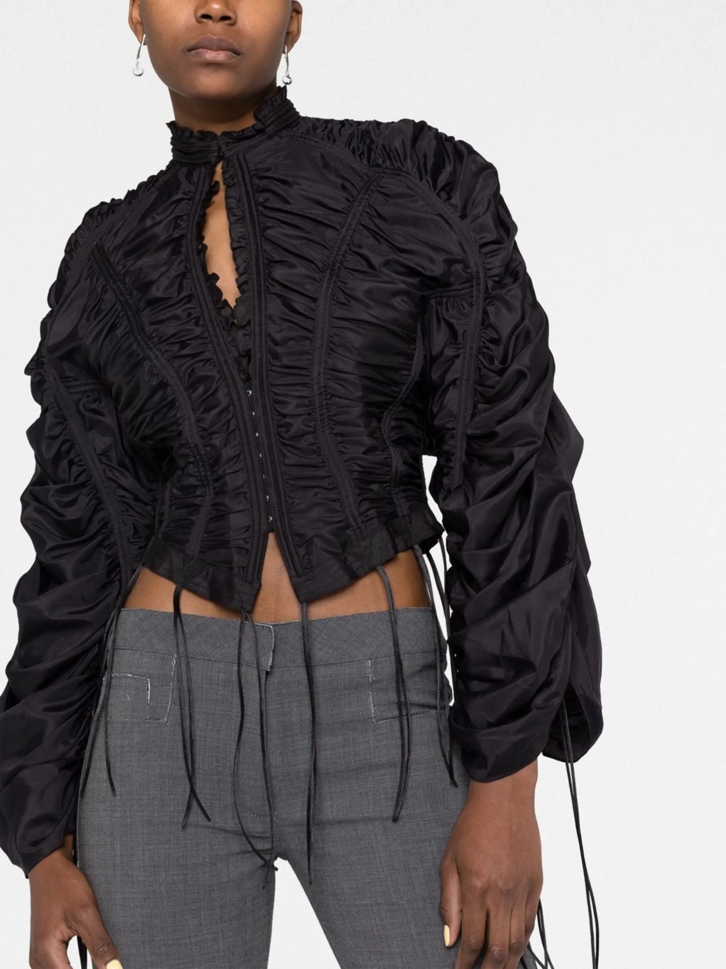 gathered drawstring-embellished bomber jacket