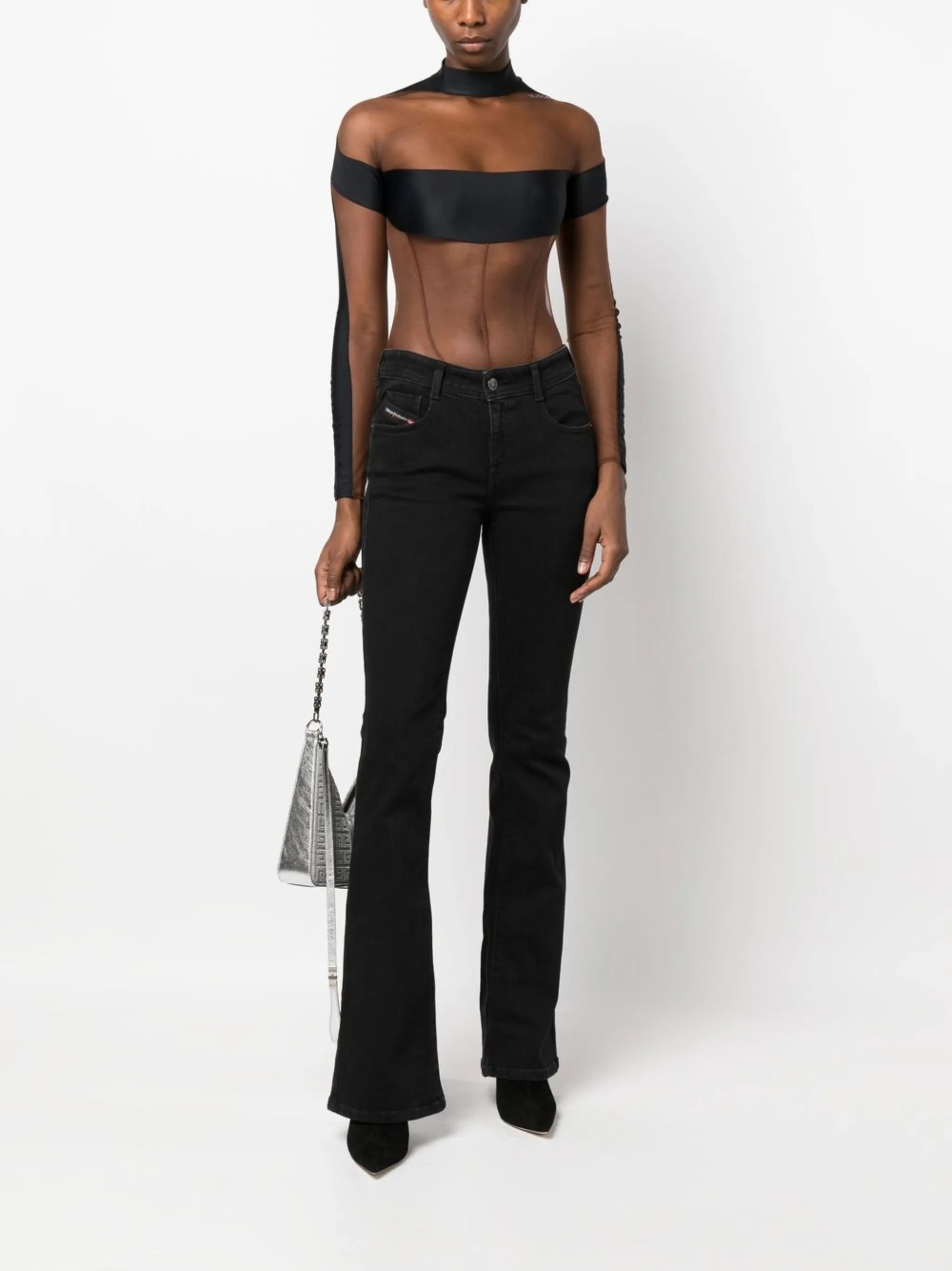 panelled semi-sheer bodysuit