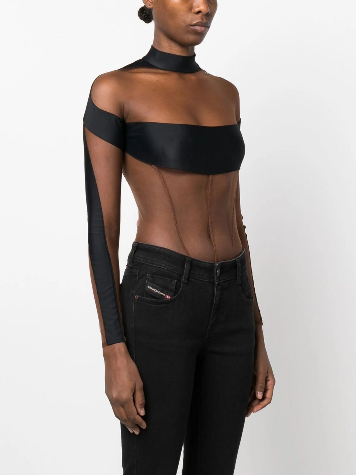 panelled semi-sheer bodysuit