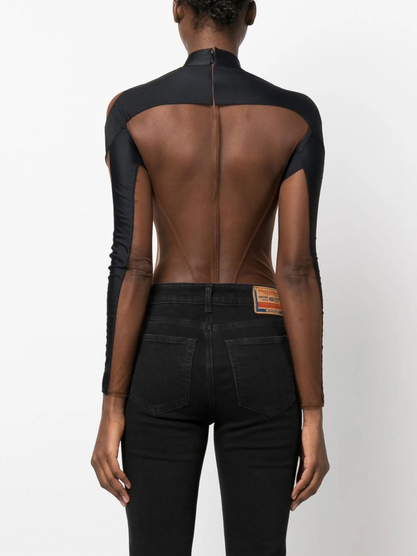 panelled semi-sheer bodysuit