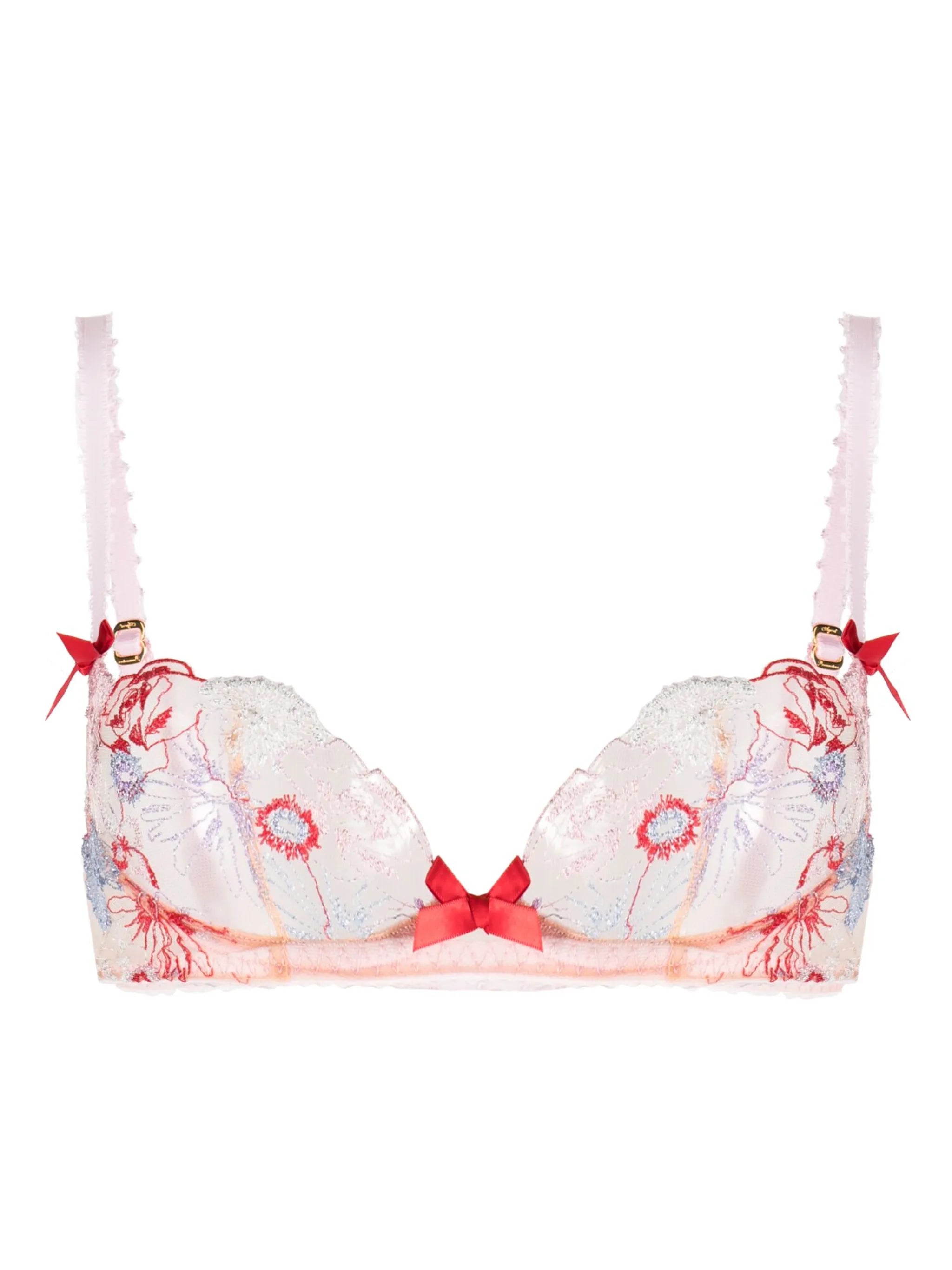 embroidered-design lace-panel bra
