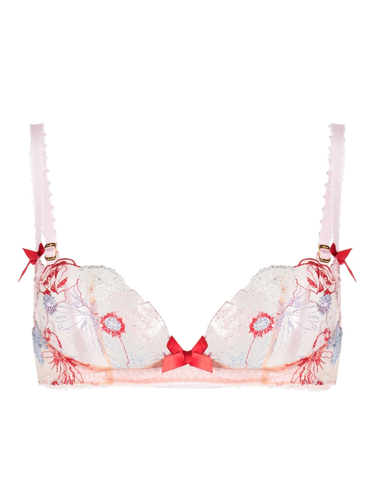 embroidered-design lace-panel bra