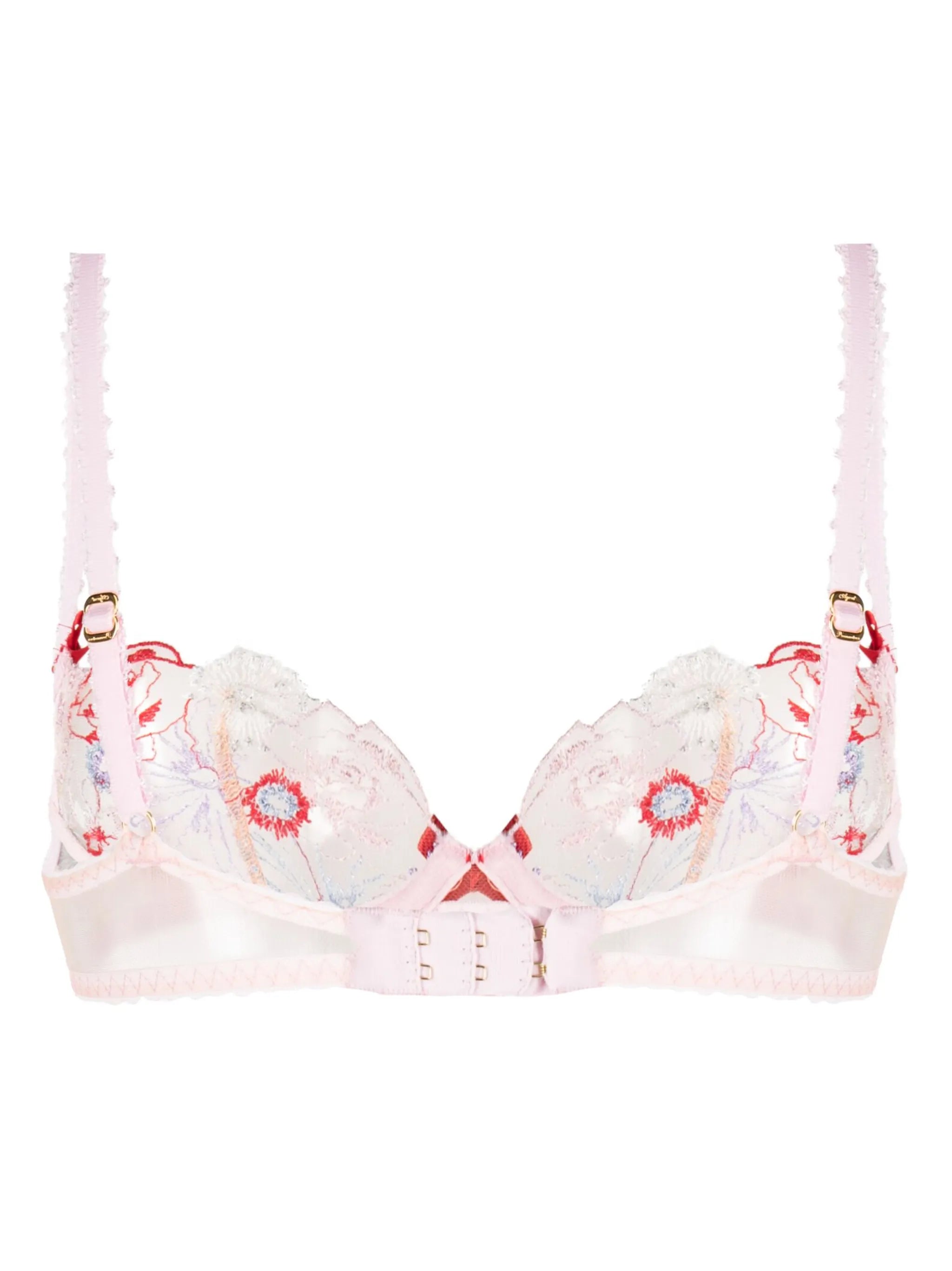 embroidered-design lace-panel bra