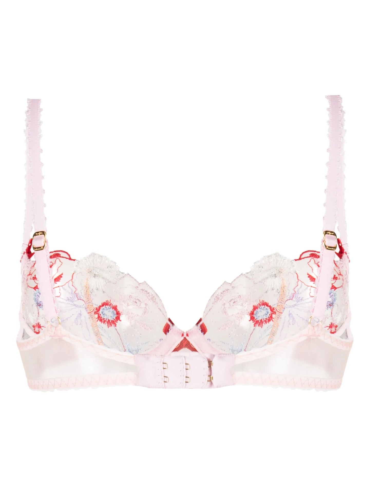 embroidered-design lace-panel bra