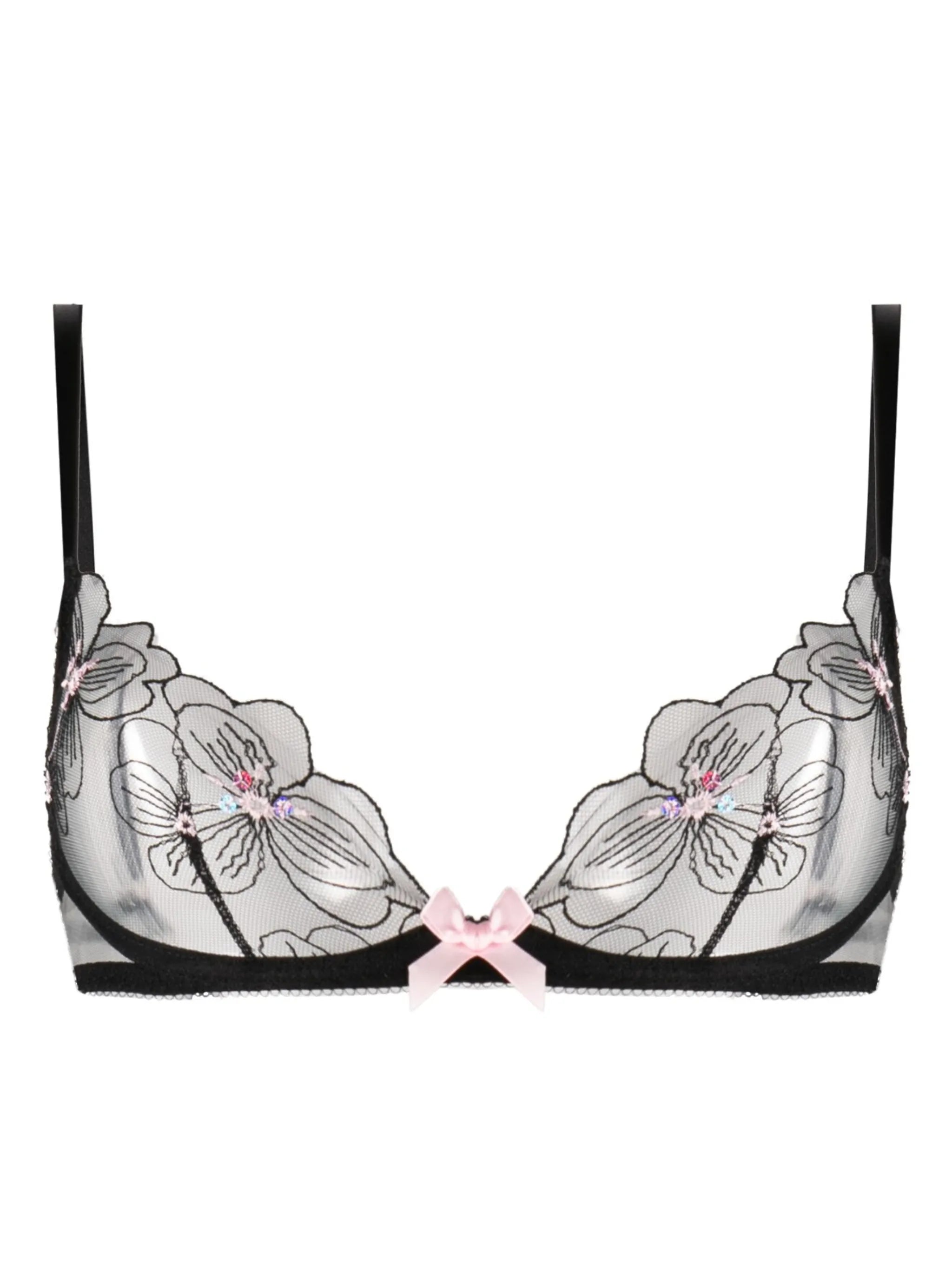 lace-panel bow-detail bra