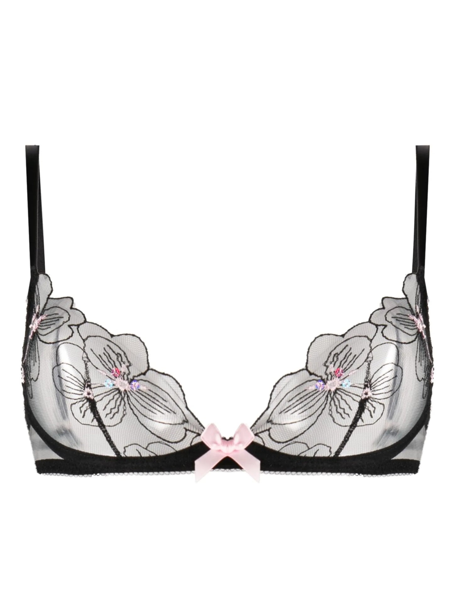 lace-panel bow-detail bra