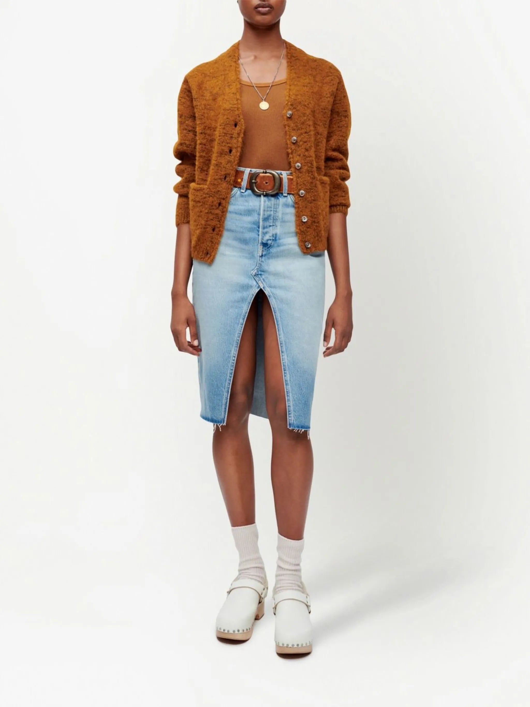 organic cotton midi denim skirt