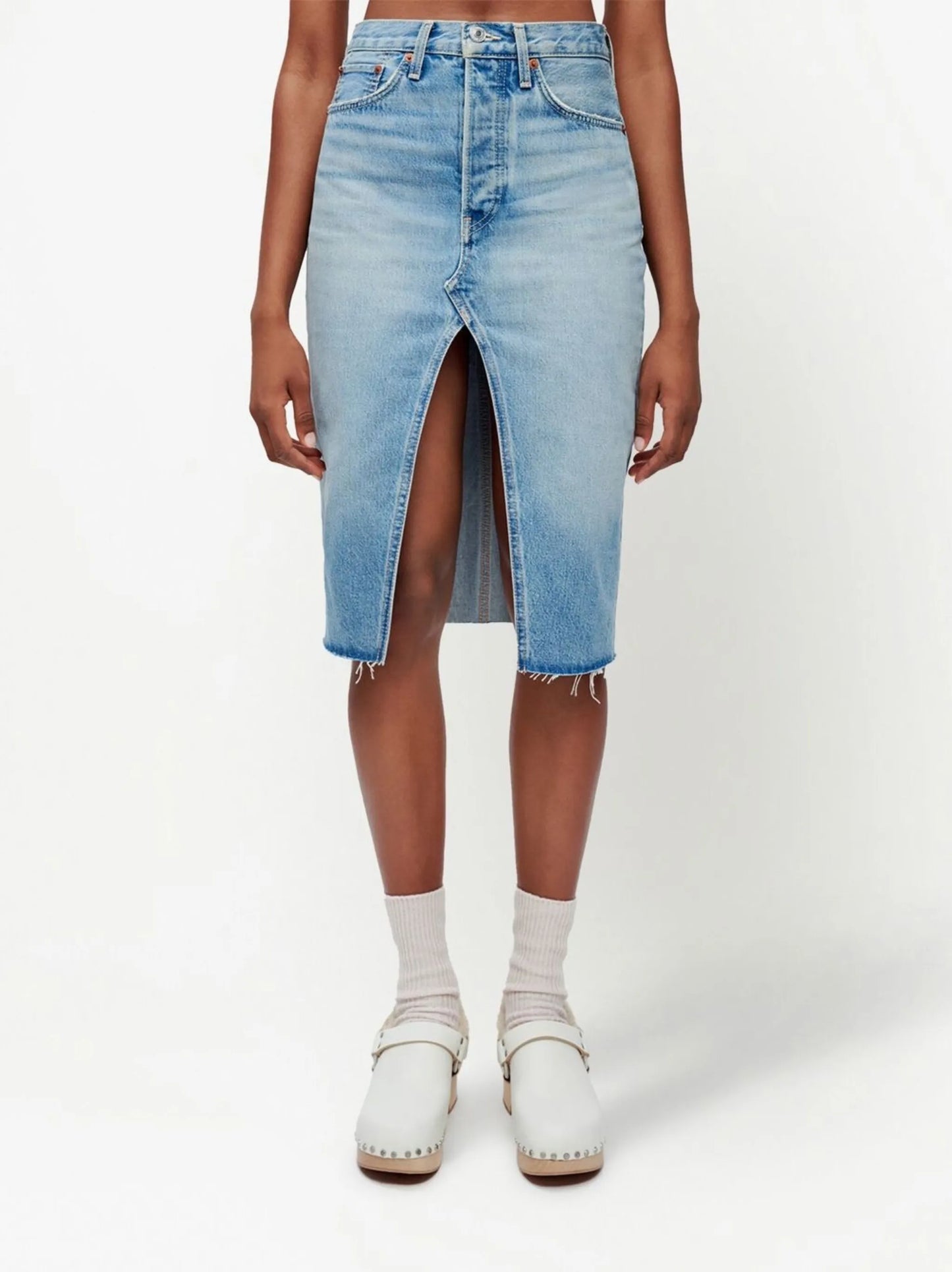organic cotton midi denim skirt
