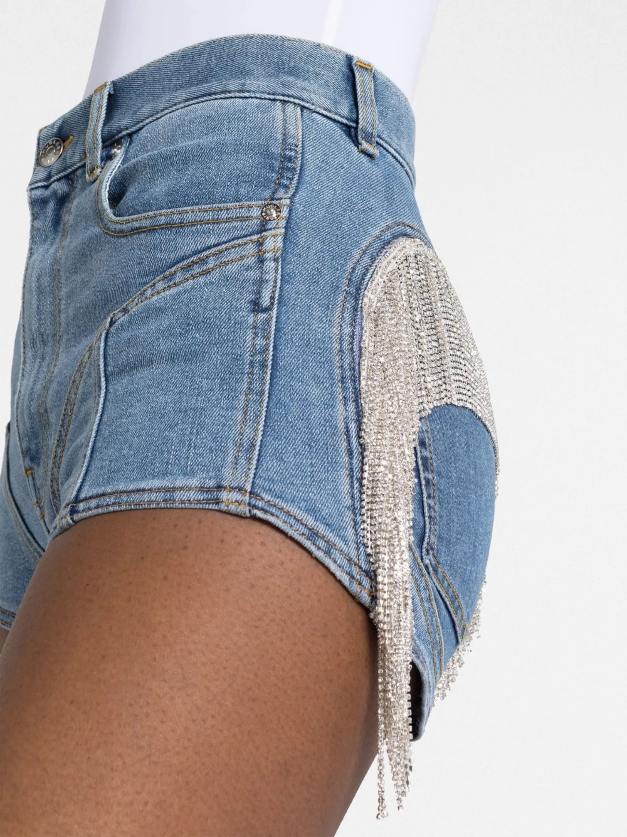 crystal-embellished denim shorts