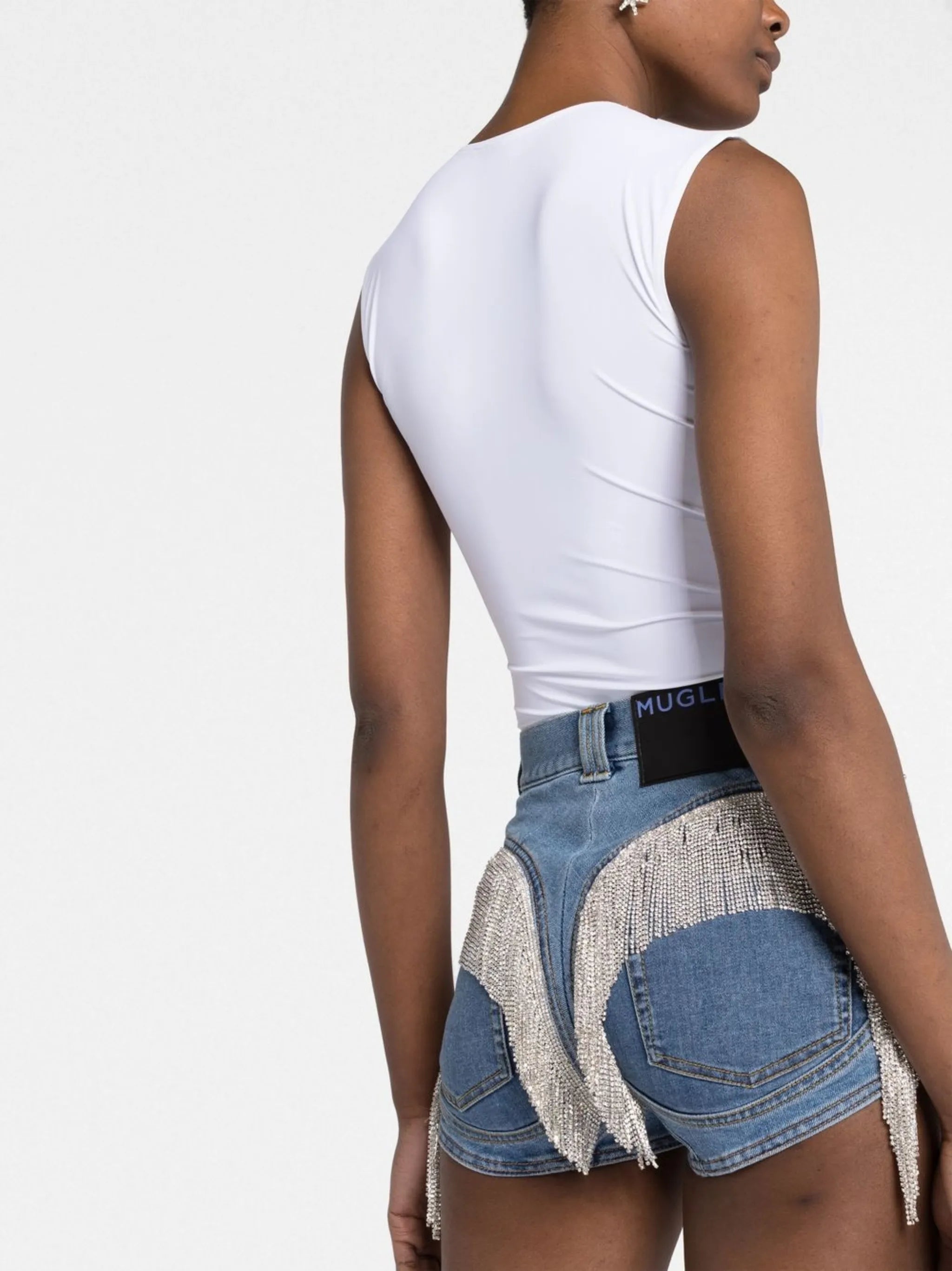 crystal-embellished denim shorts