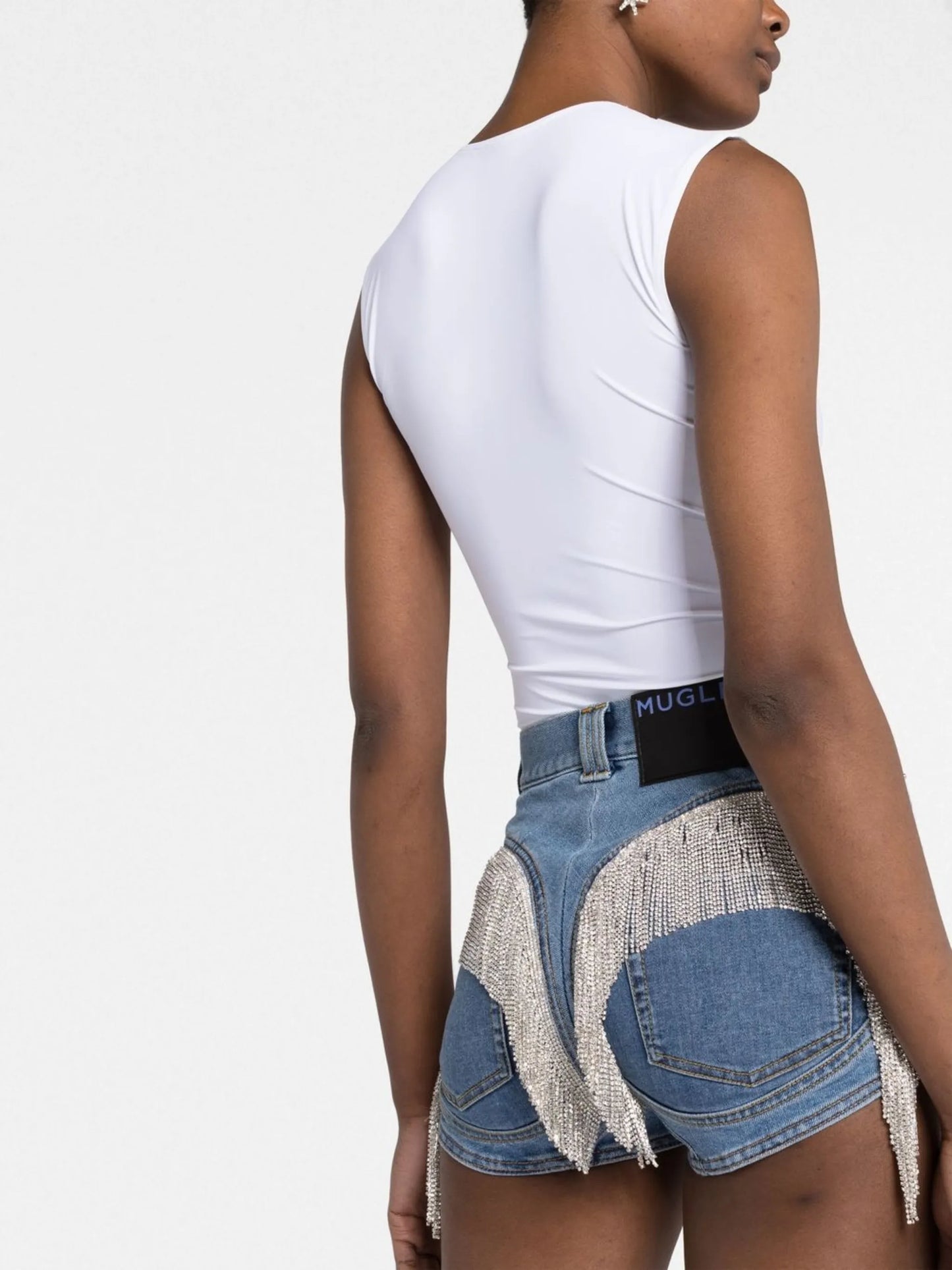 crystal-embellished denim shorts