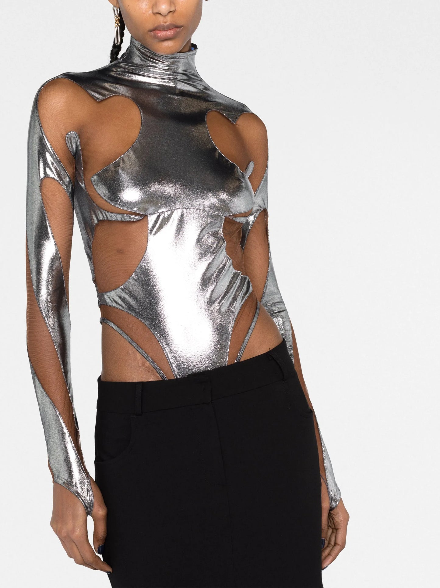 metallic cut-out bodysuit