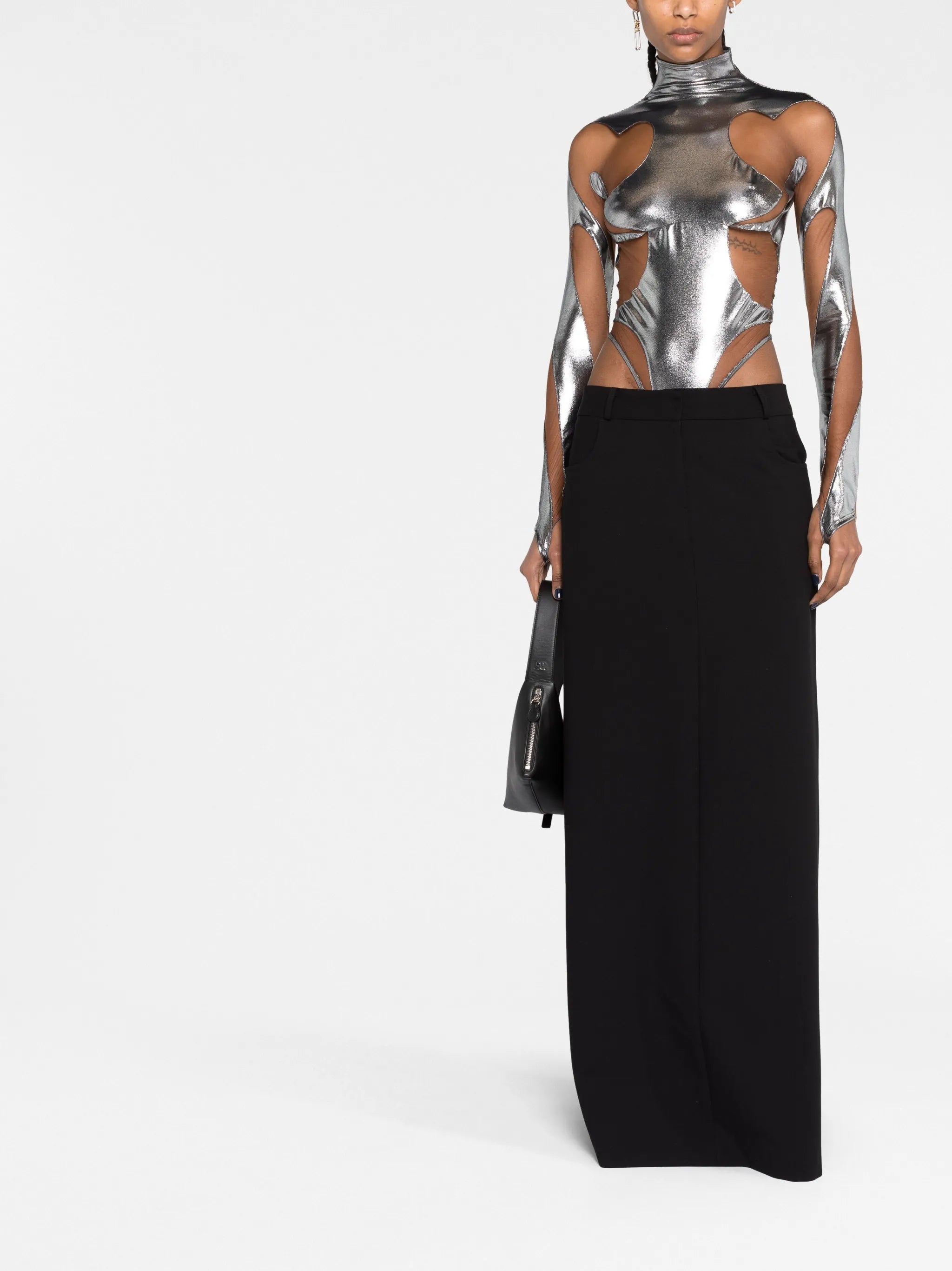 metallic cut-out bodysuit
