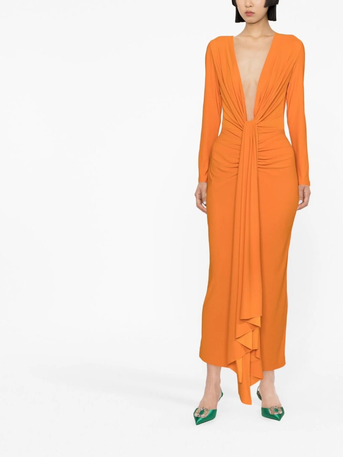 Lorena plunge-neck draped midi dress