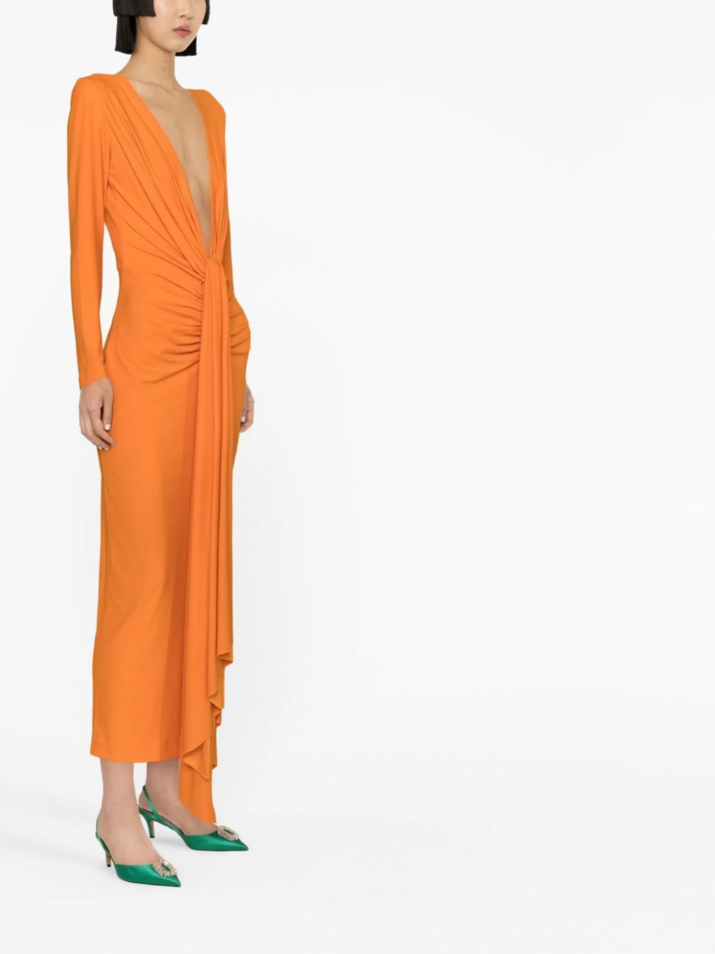 Lorena plunge-neck draped midi dress