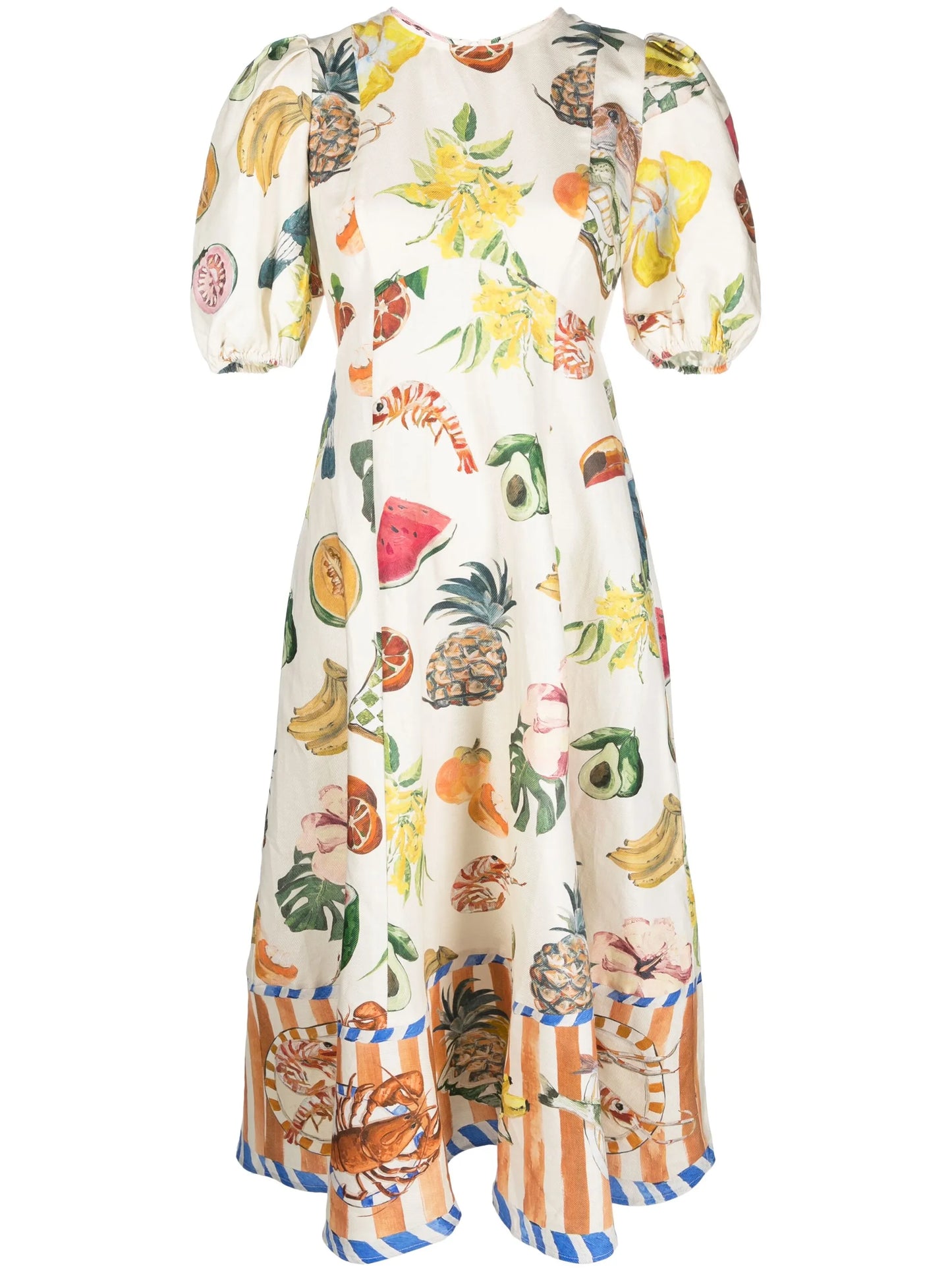 fruit-print puff-sleeve dress