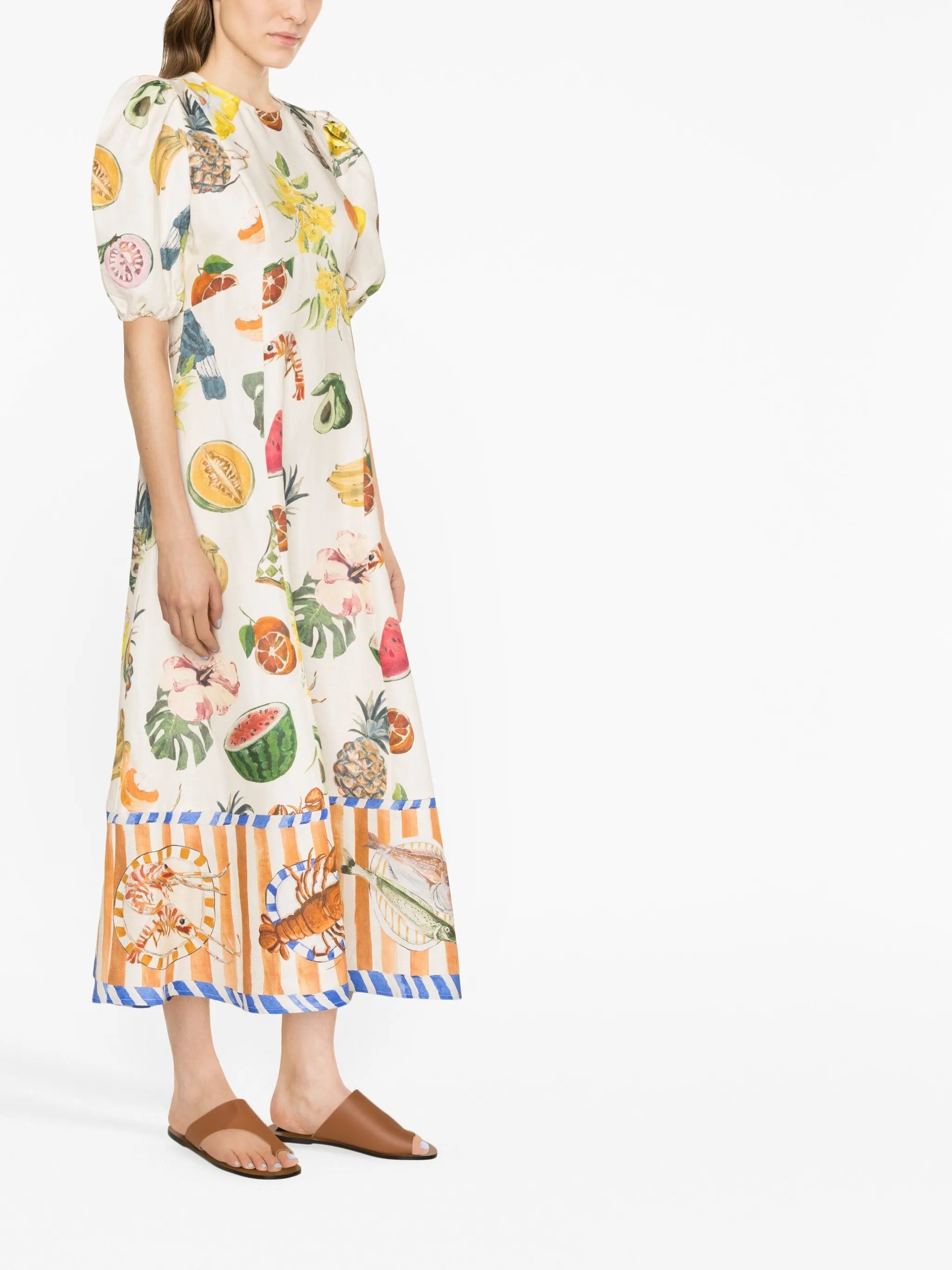 fruit-print puff-sleeve dress