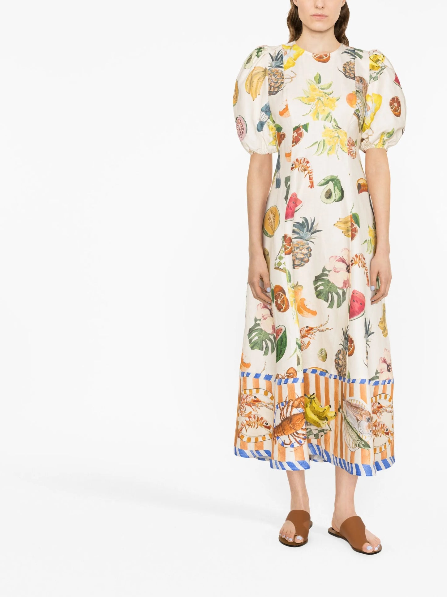 fruit-print puff-sleeve dress