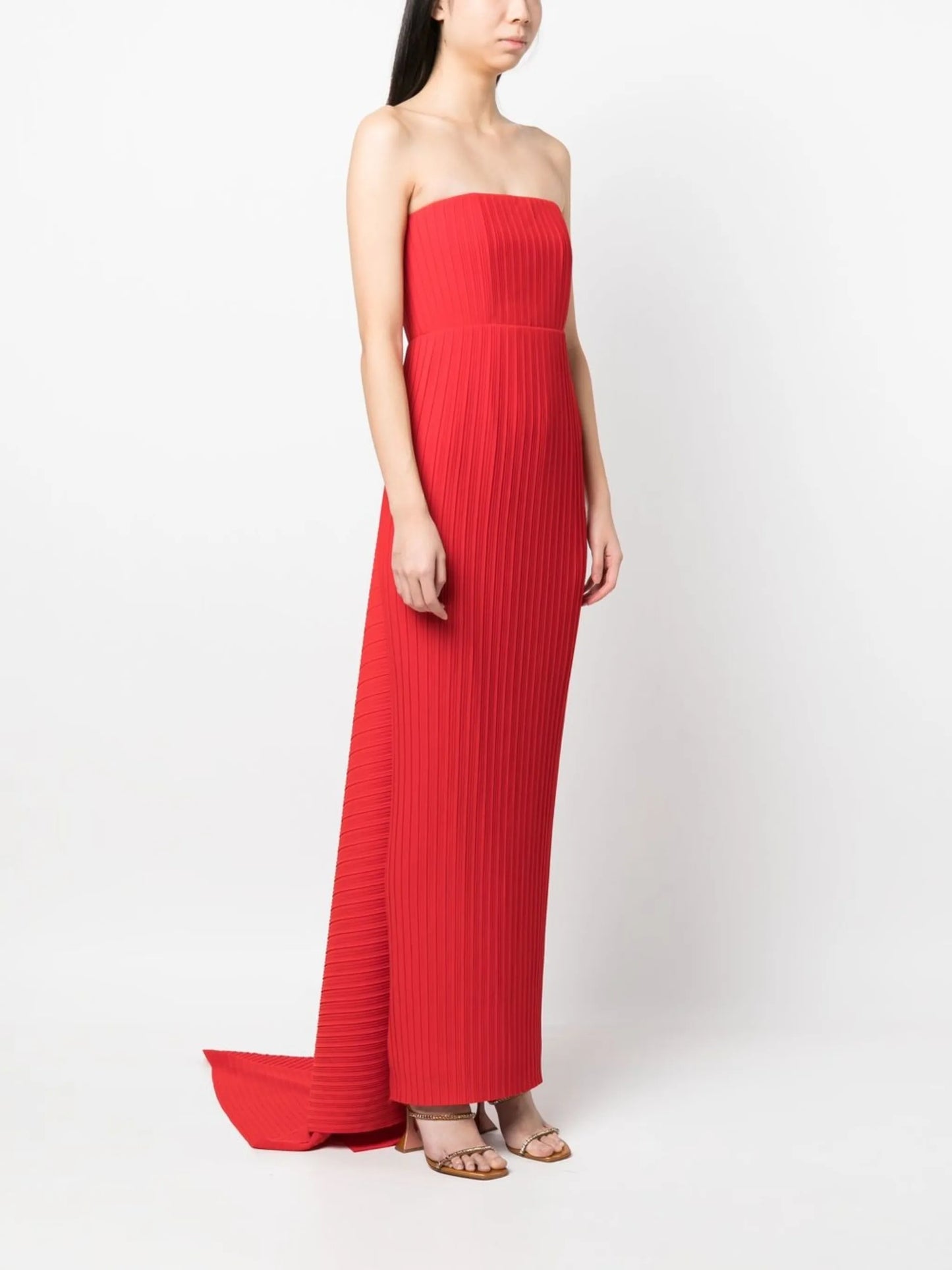 pleated strapless dress