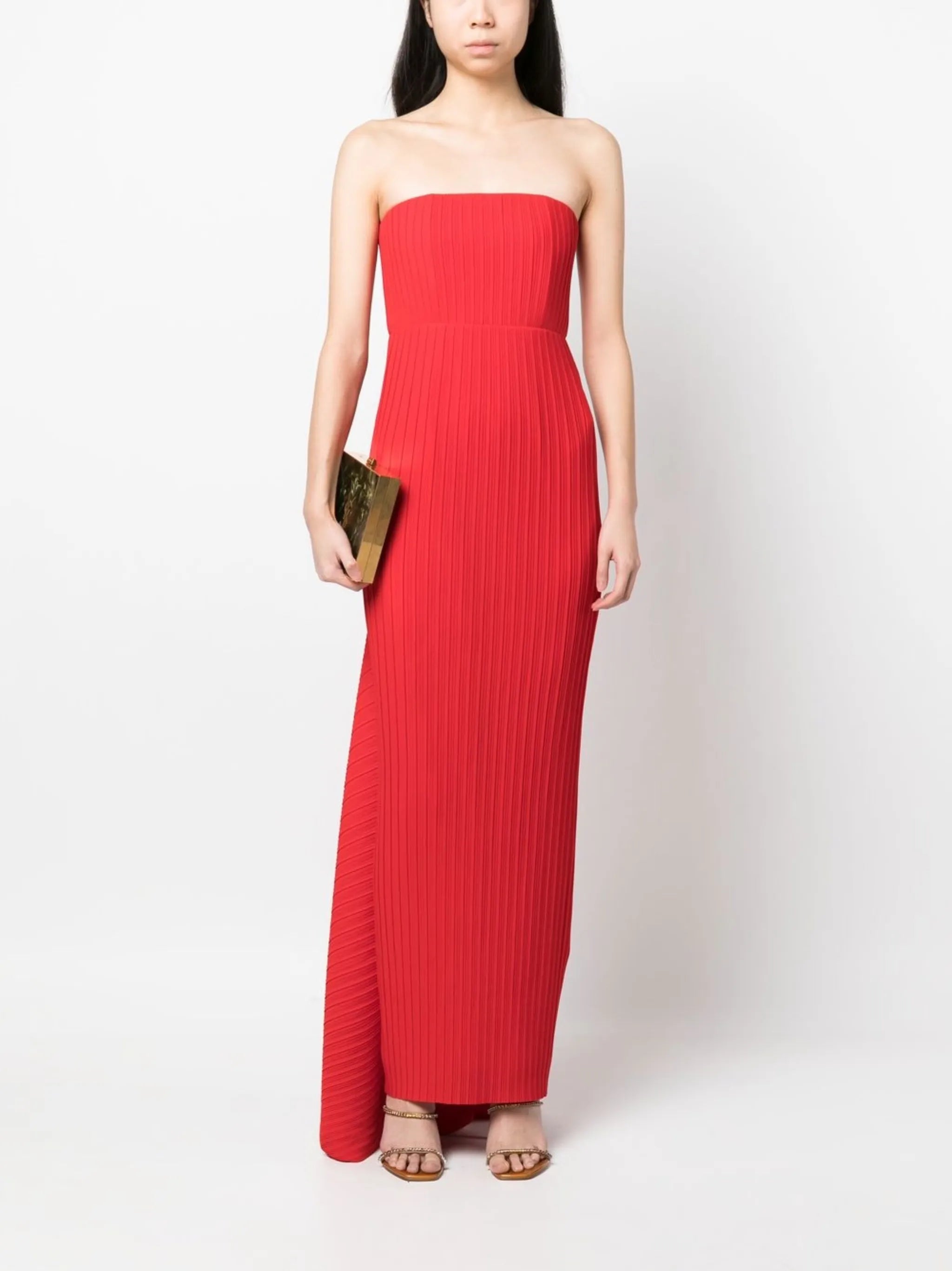 pleated strapless dress