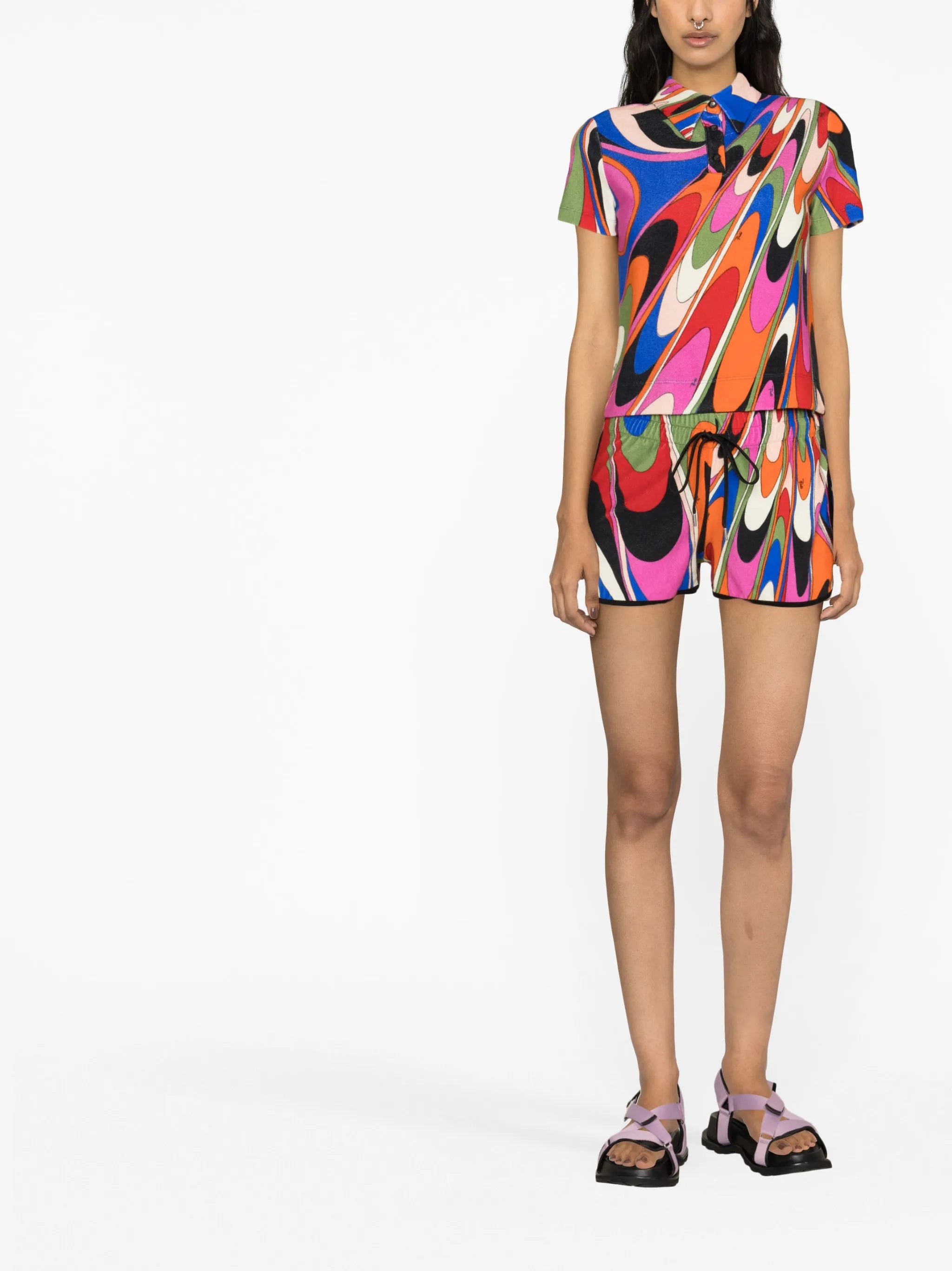 Onde-print drawstring shorts