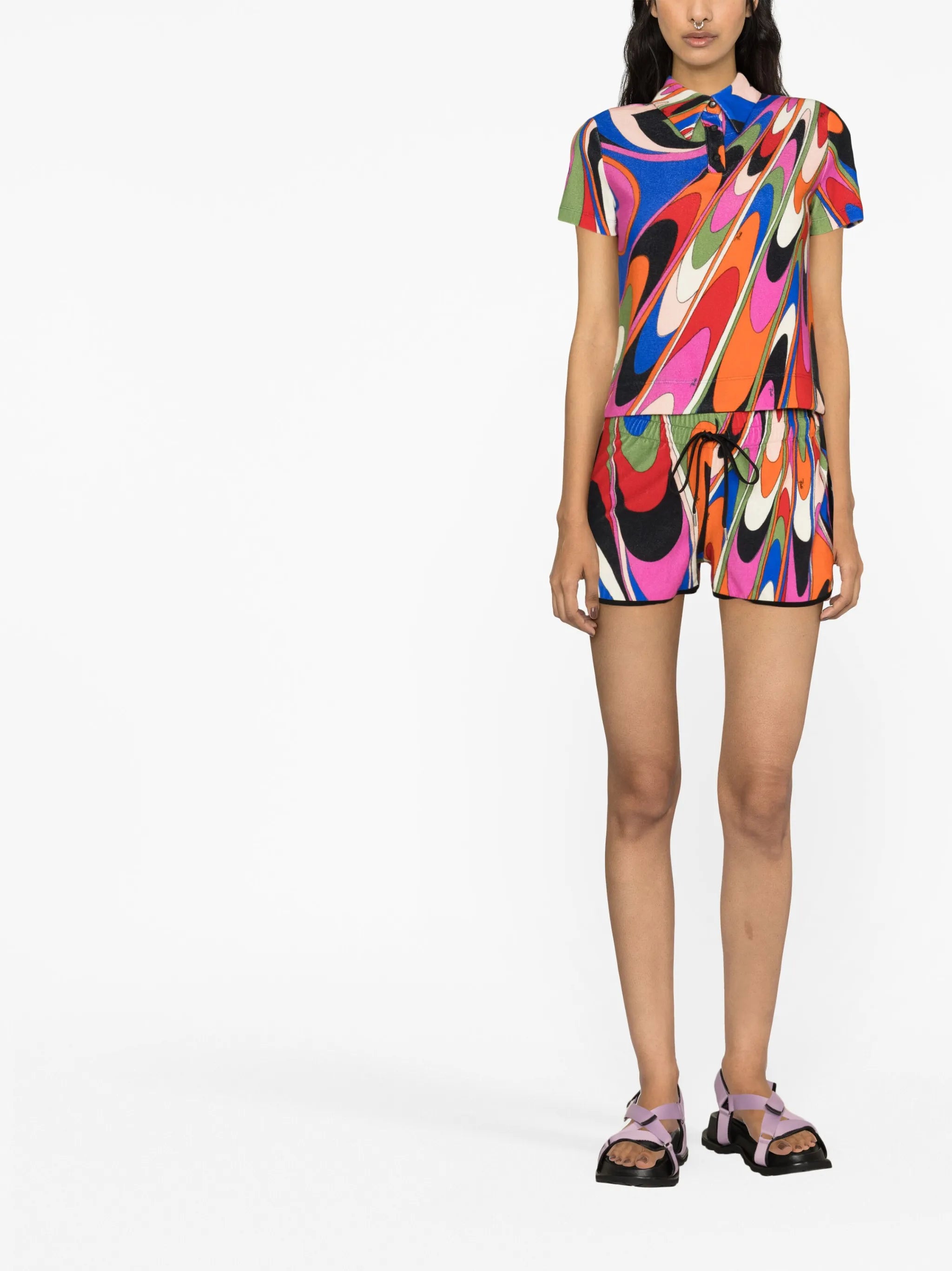Iride-print short-sleeved polo shirt