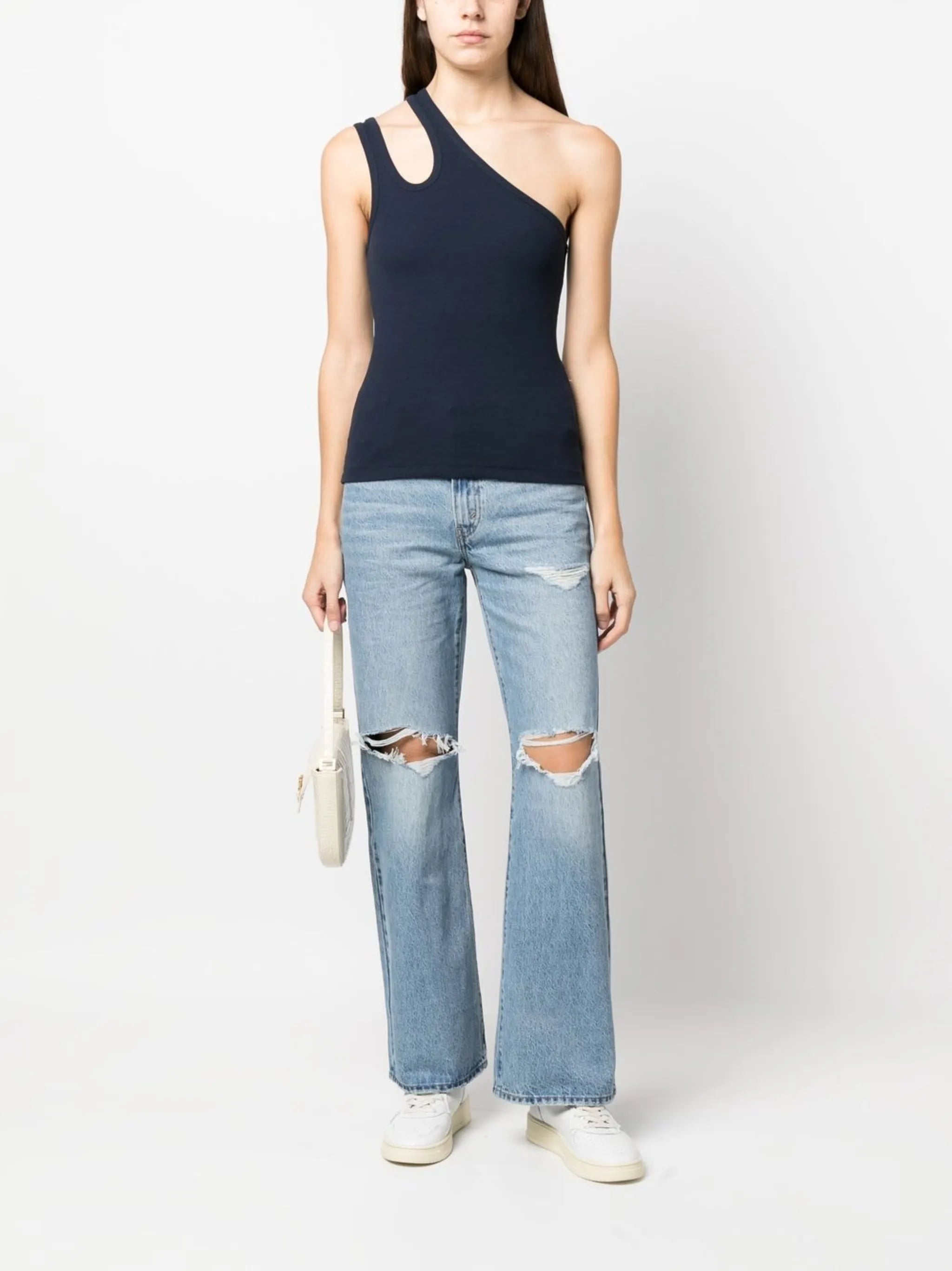 fine-rib one-shoulder vest