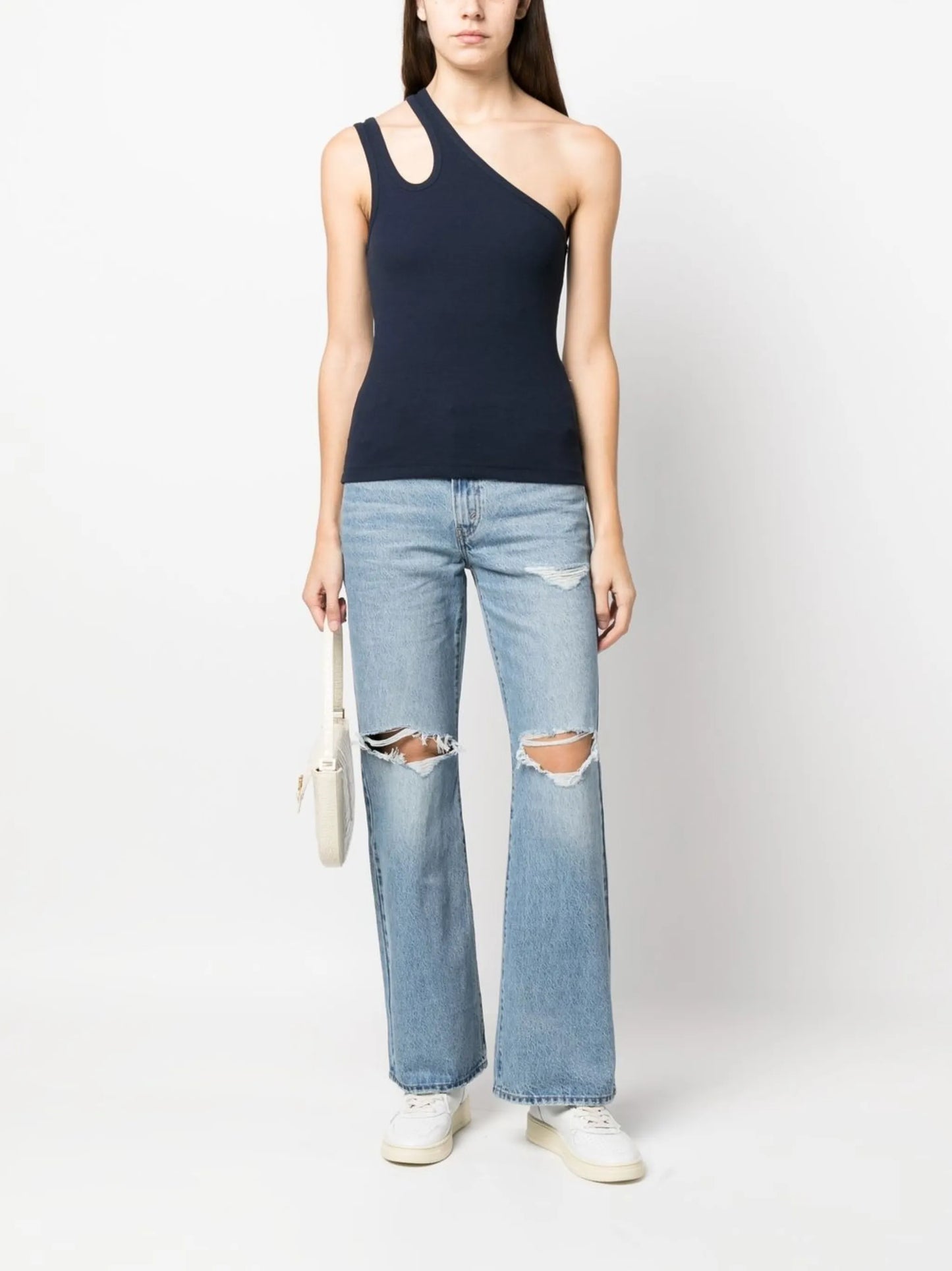 fine-rib one-shoulder vest