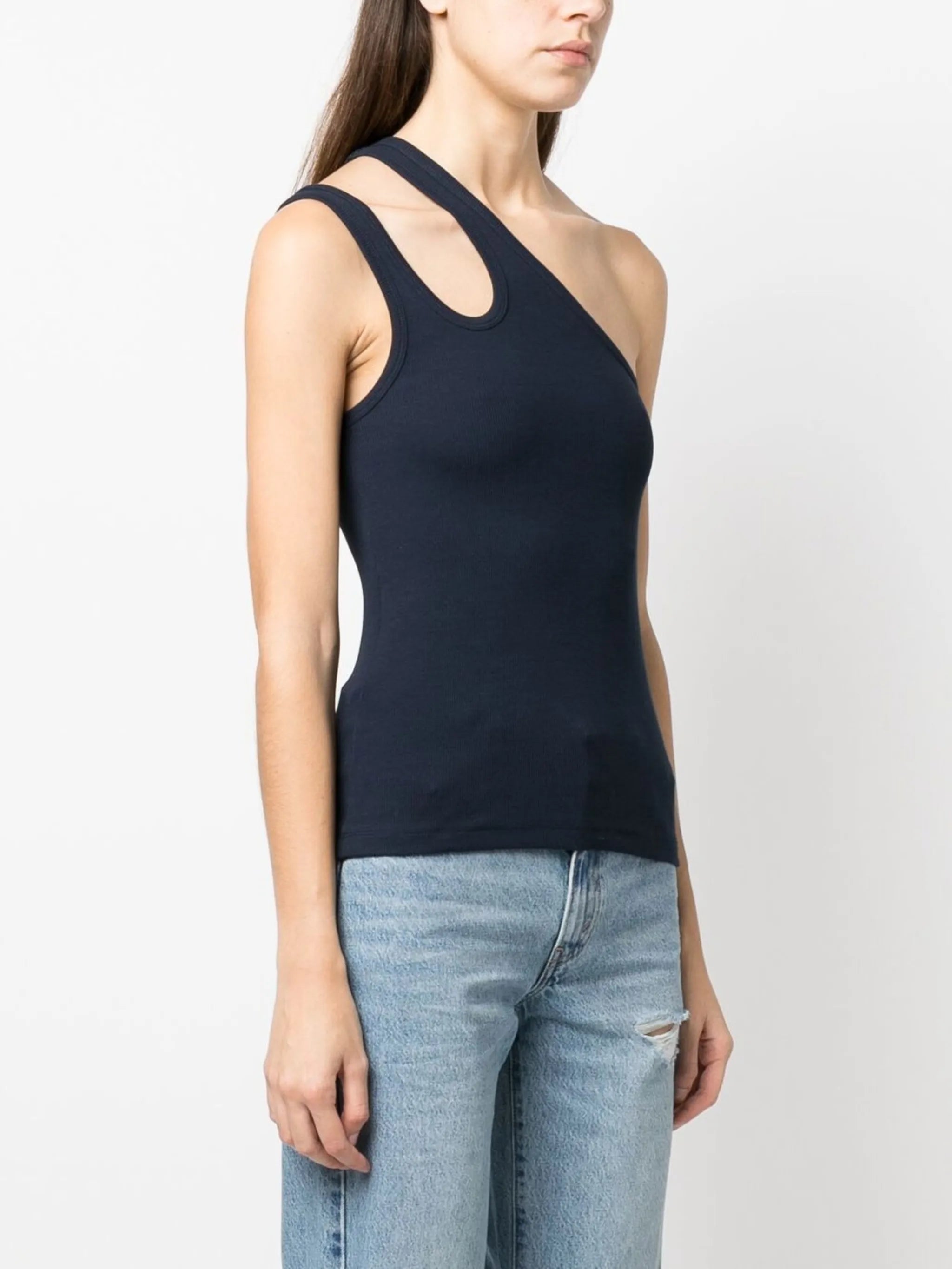 fine-rib one-shoulder vest