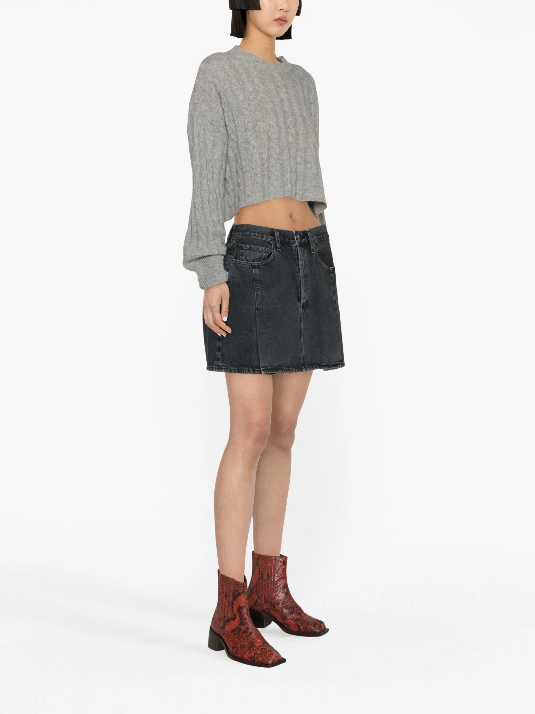 pleated mini denim skirt