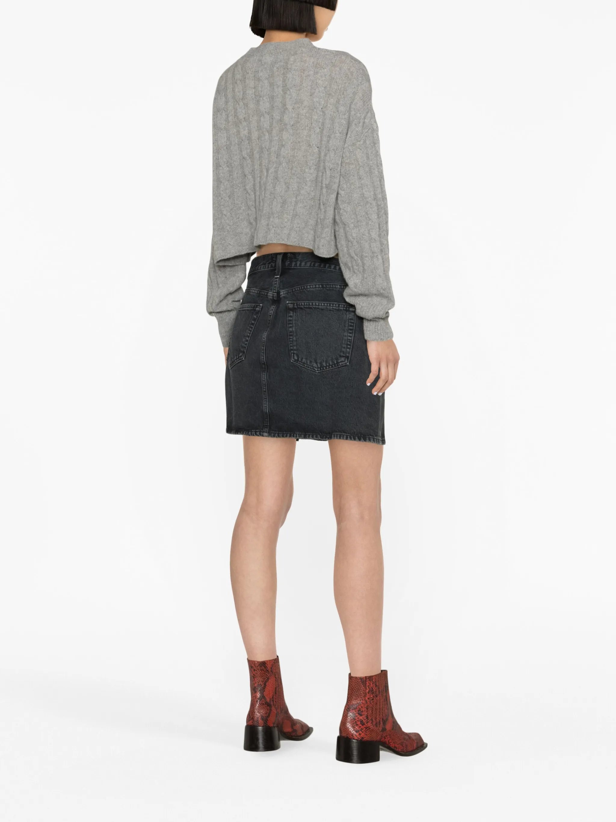 pleated mini denim skirt