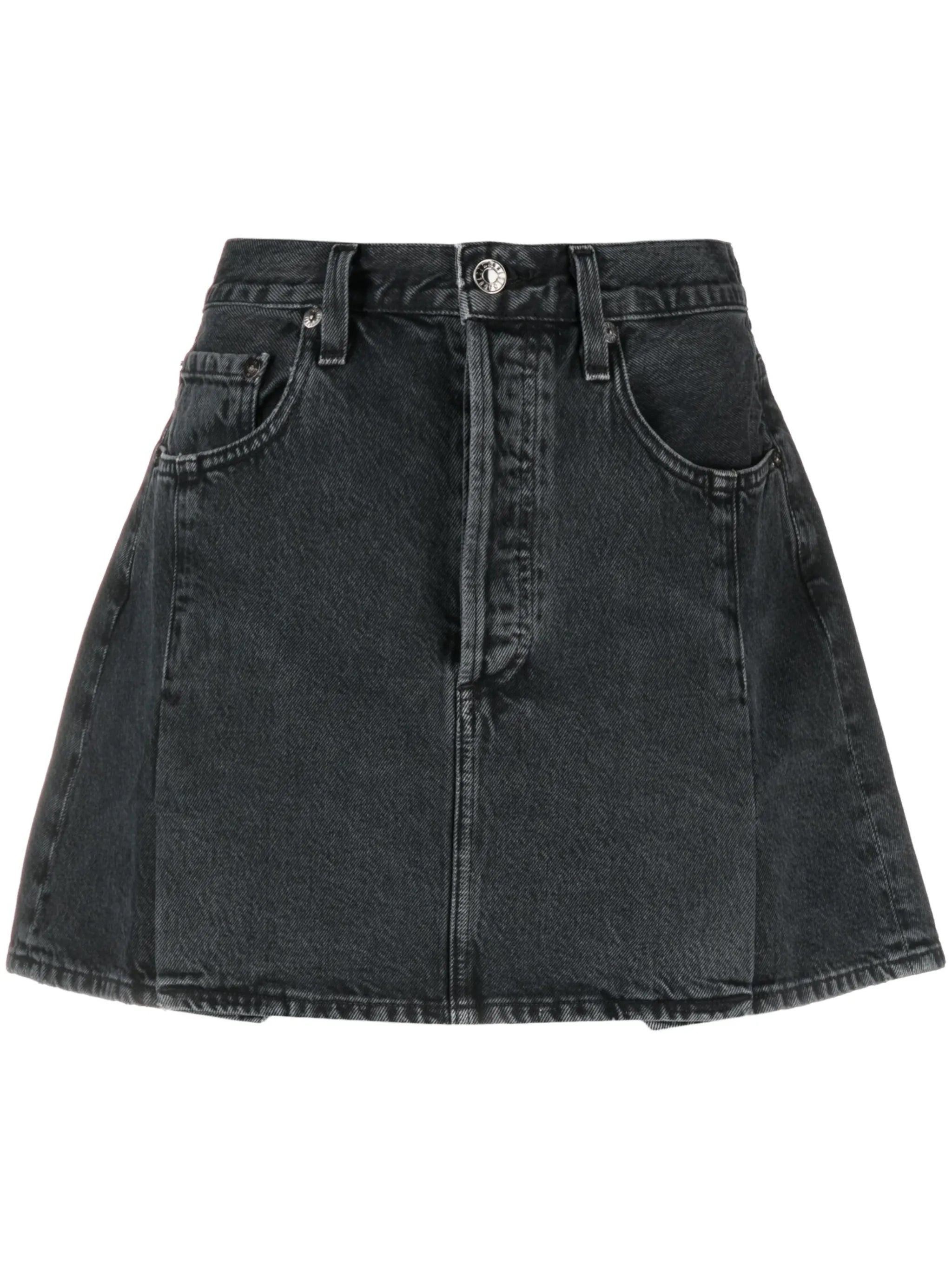 pleated mini denim skirt