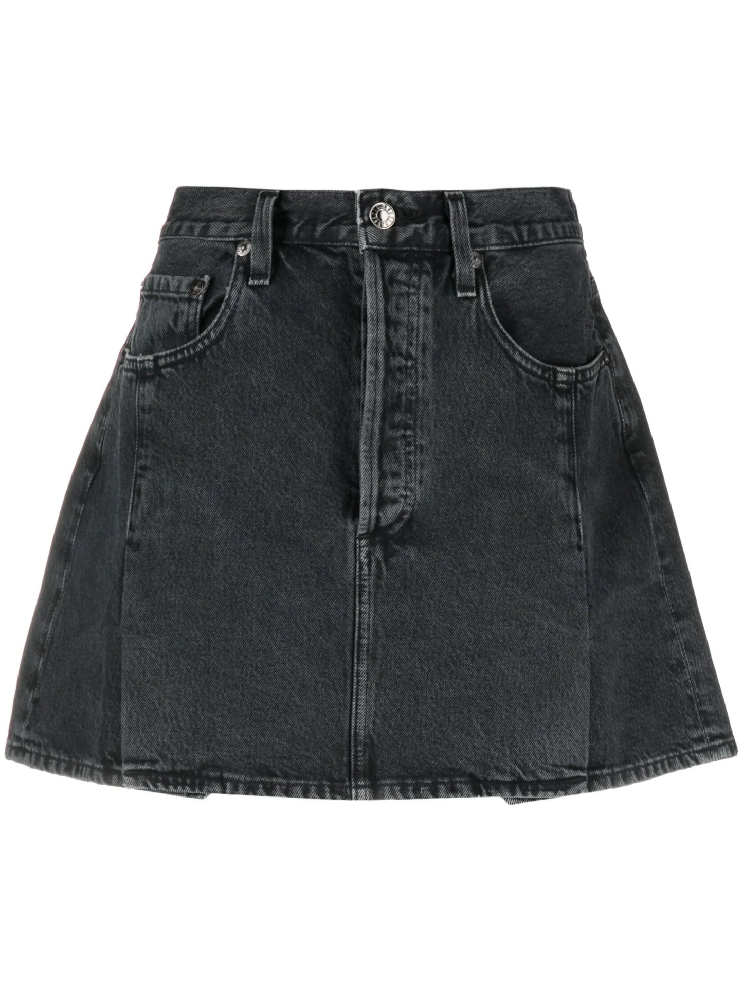 pleated mini denim skirt