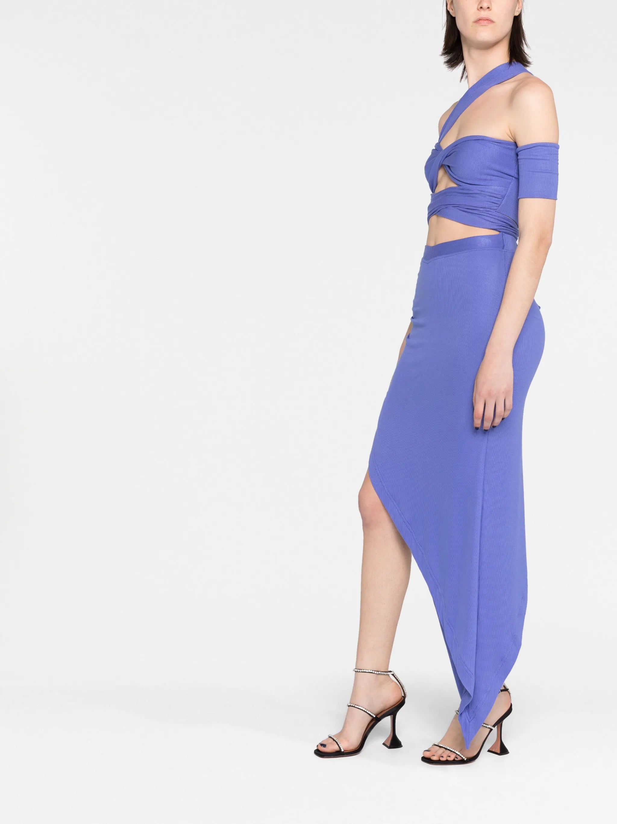rib-knit draped midi skirt