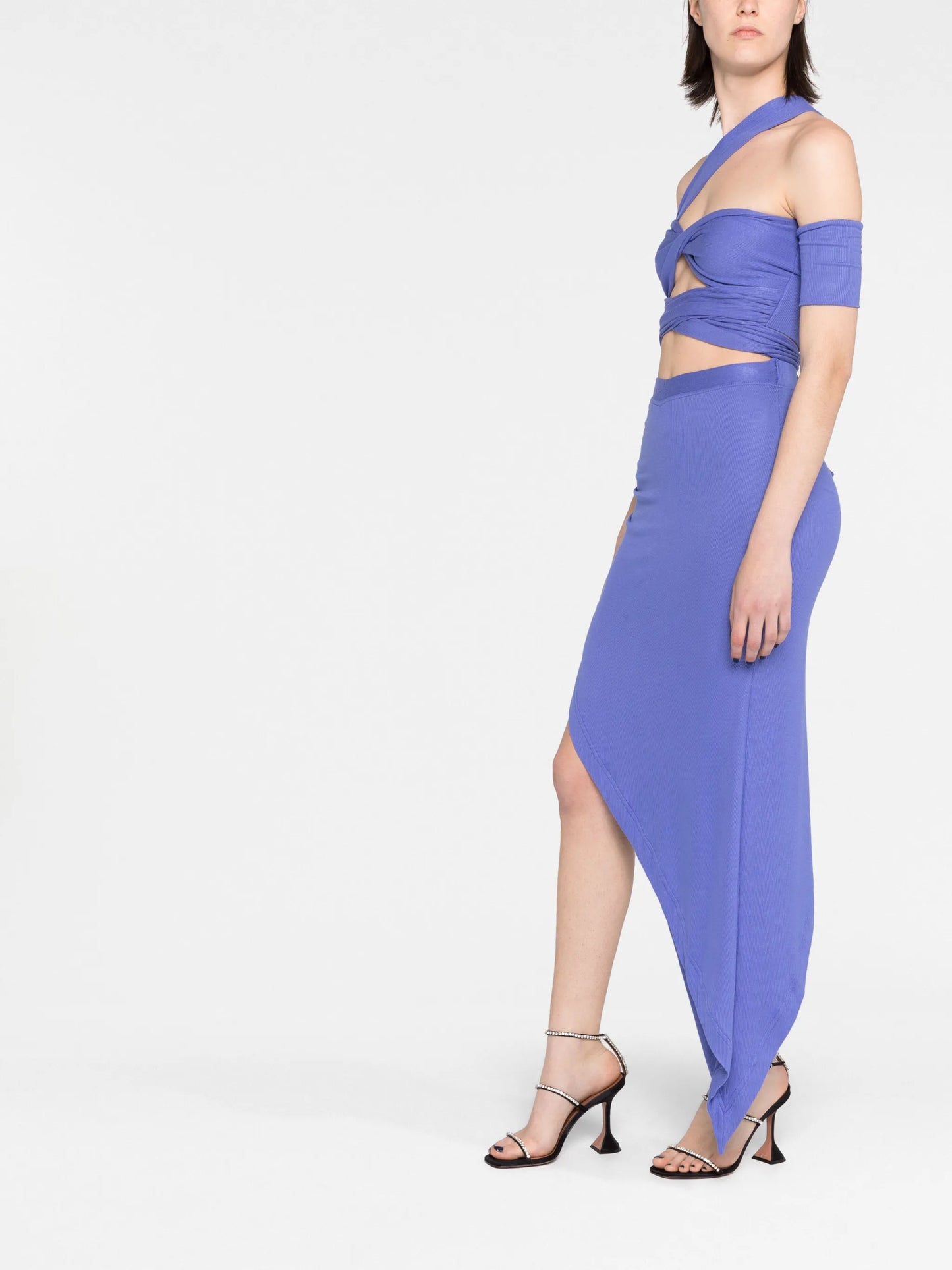 rib-knit draped midi skirt