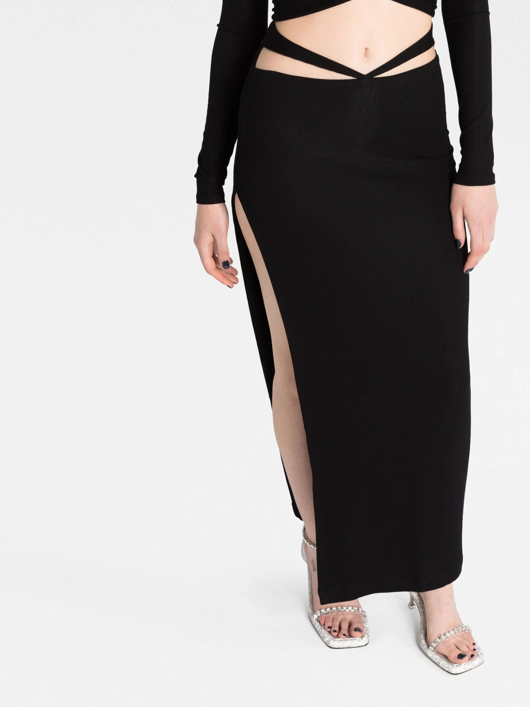 strap-detail knitted skirt