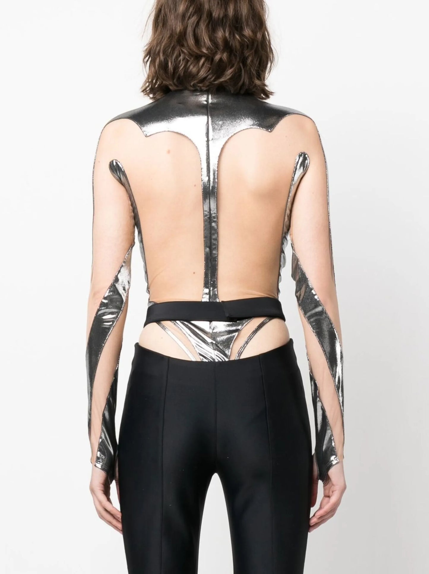 metallic cut-out bodysuit