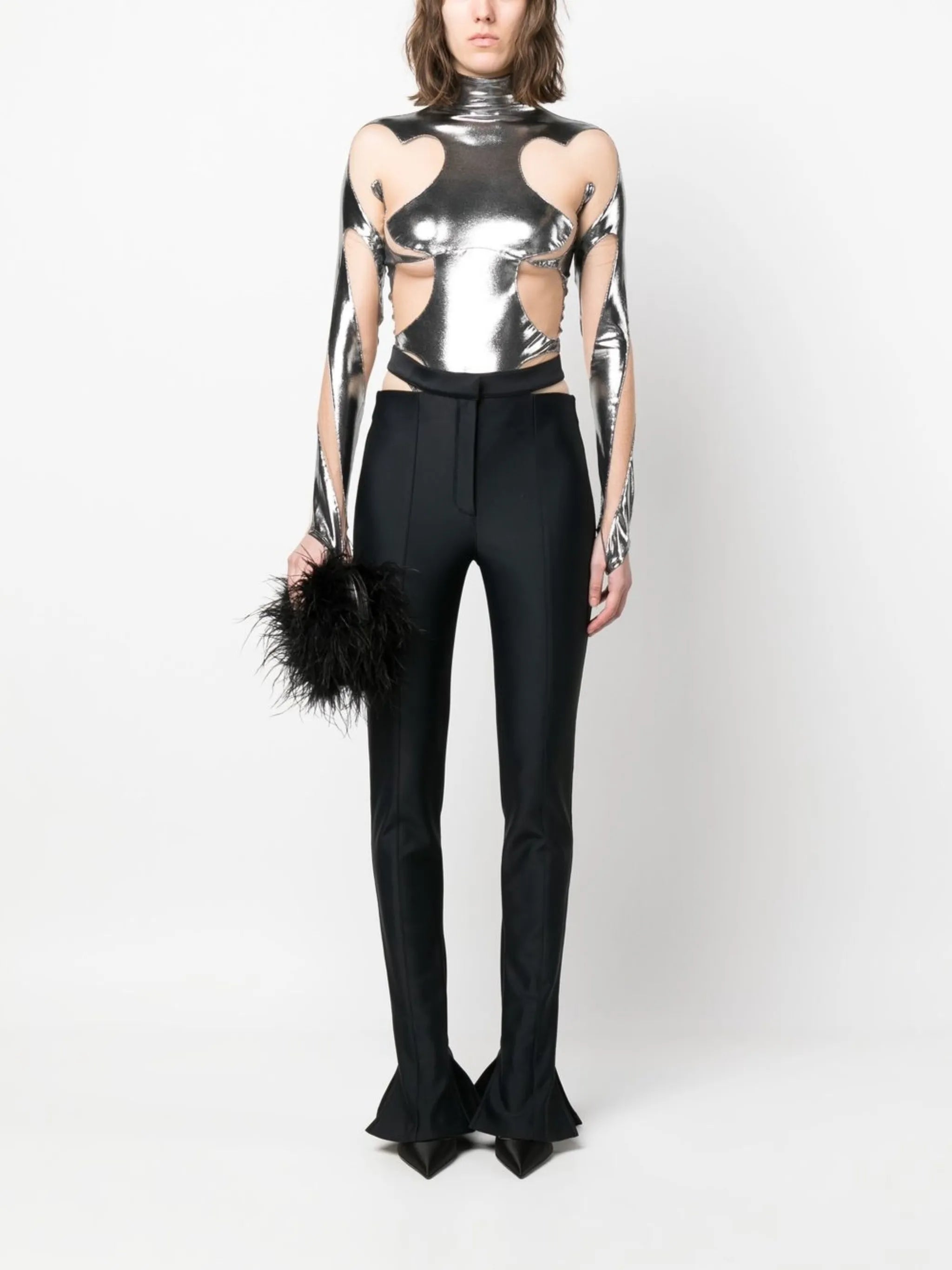 metallic cut-out bodysuit