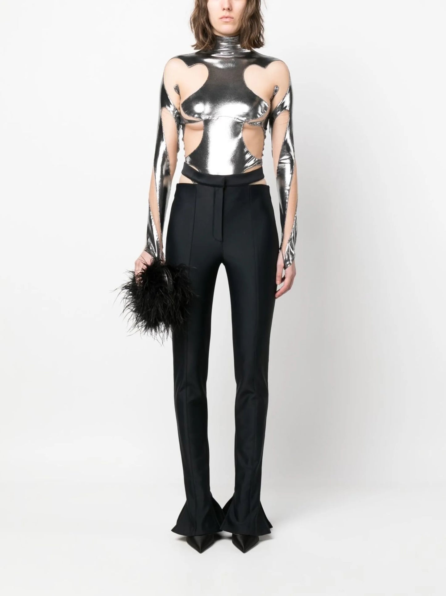 metallic cut-out bodysuit