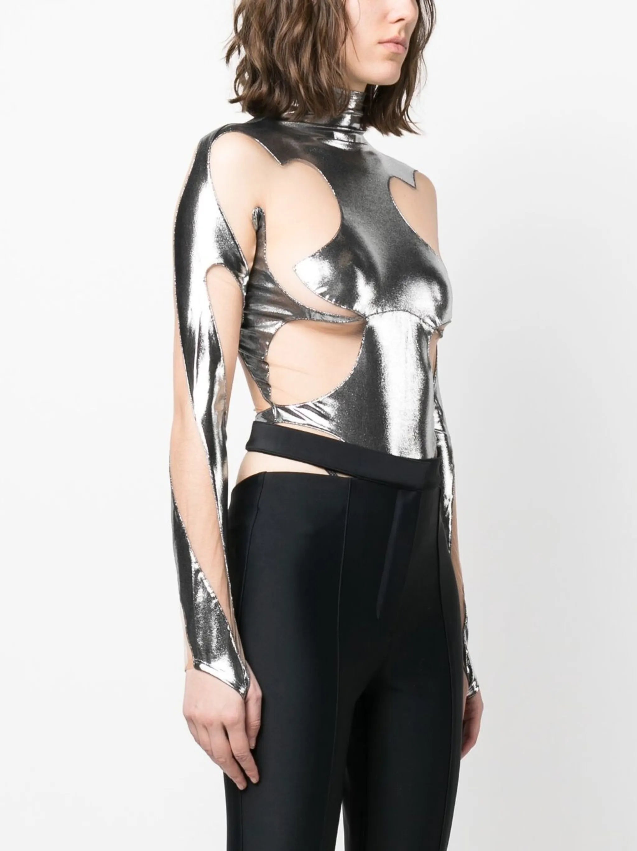 metallic cut-out bodysuit