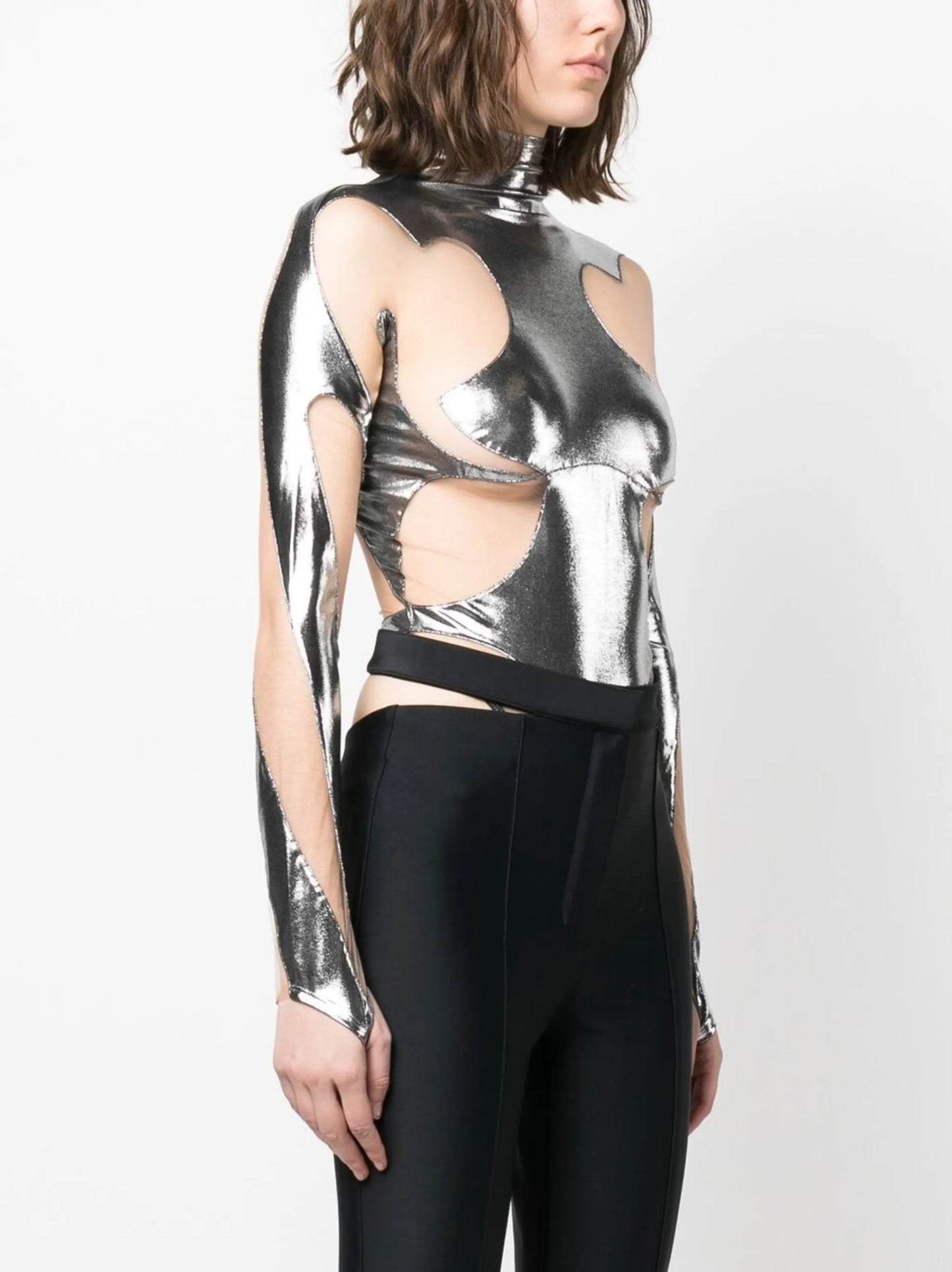 metallic cut-out bodysuit