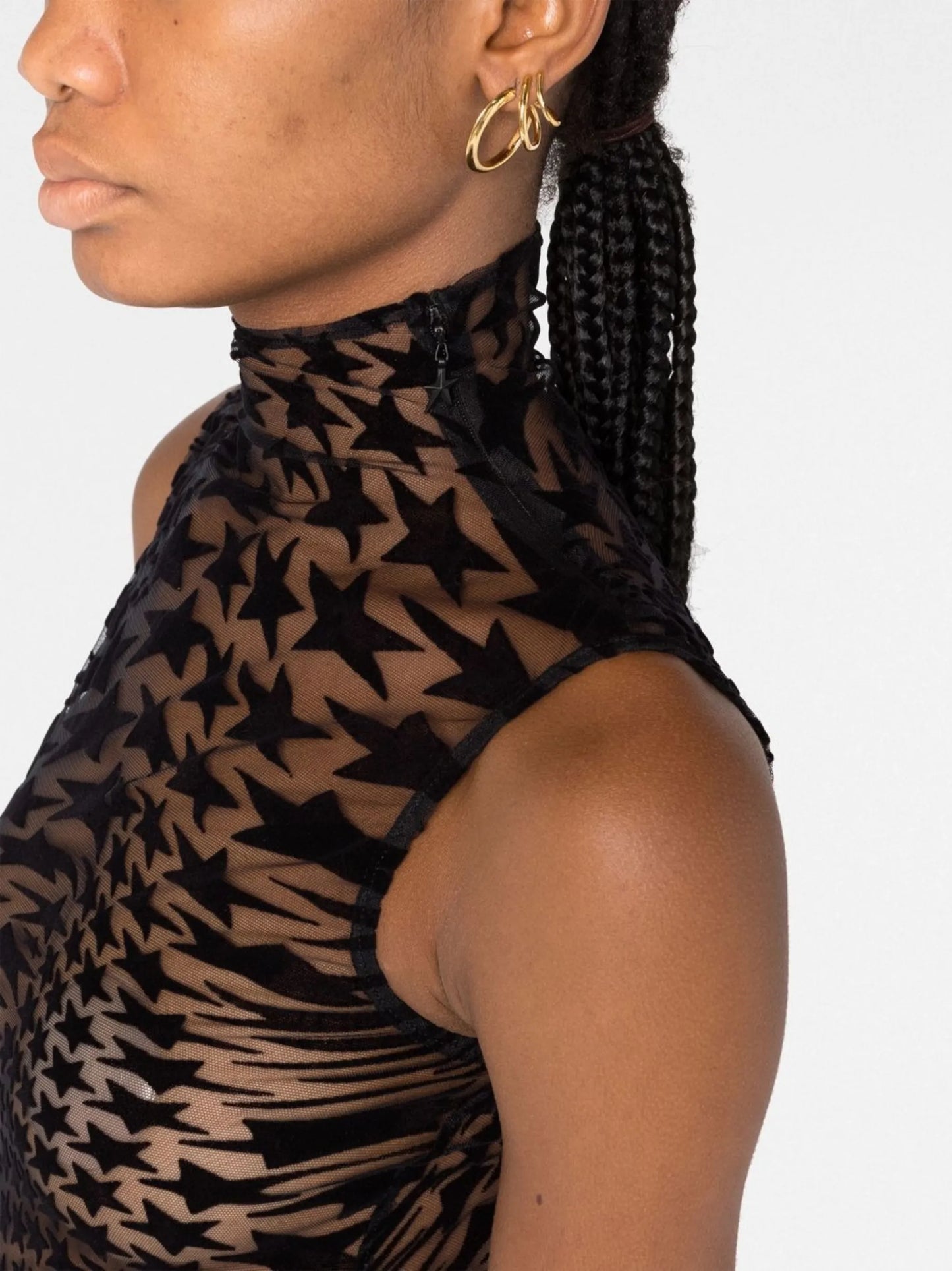 star-print mesh bodysuit