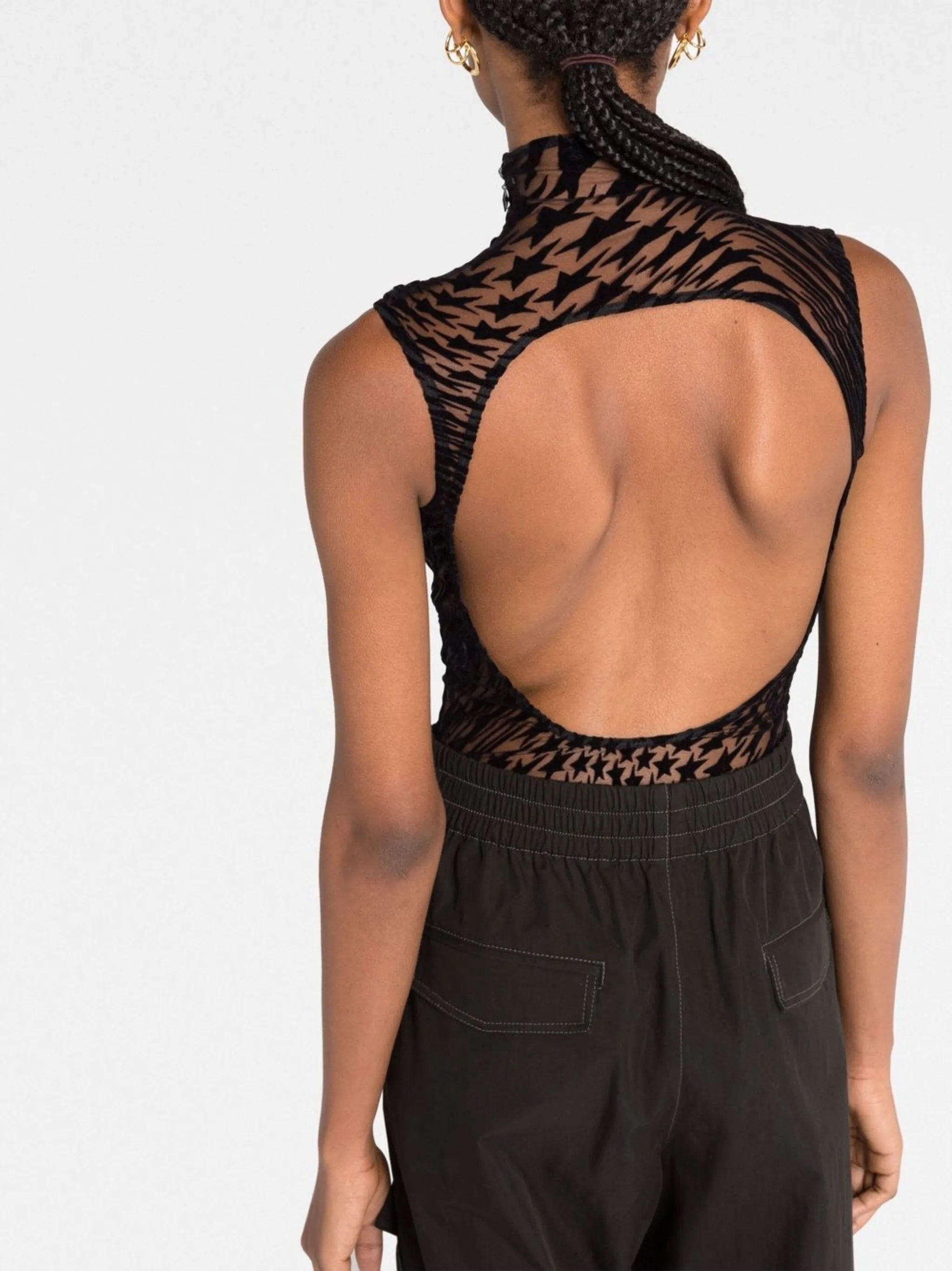 star-print mesh bodysuit