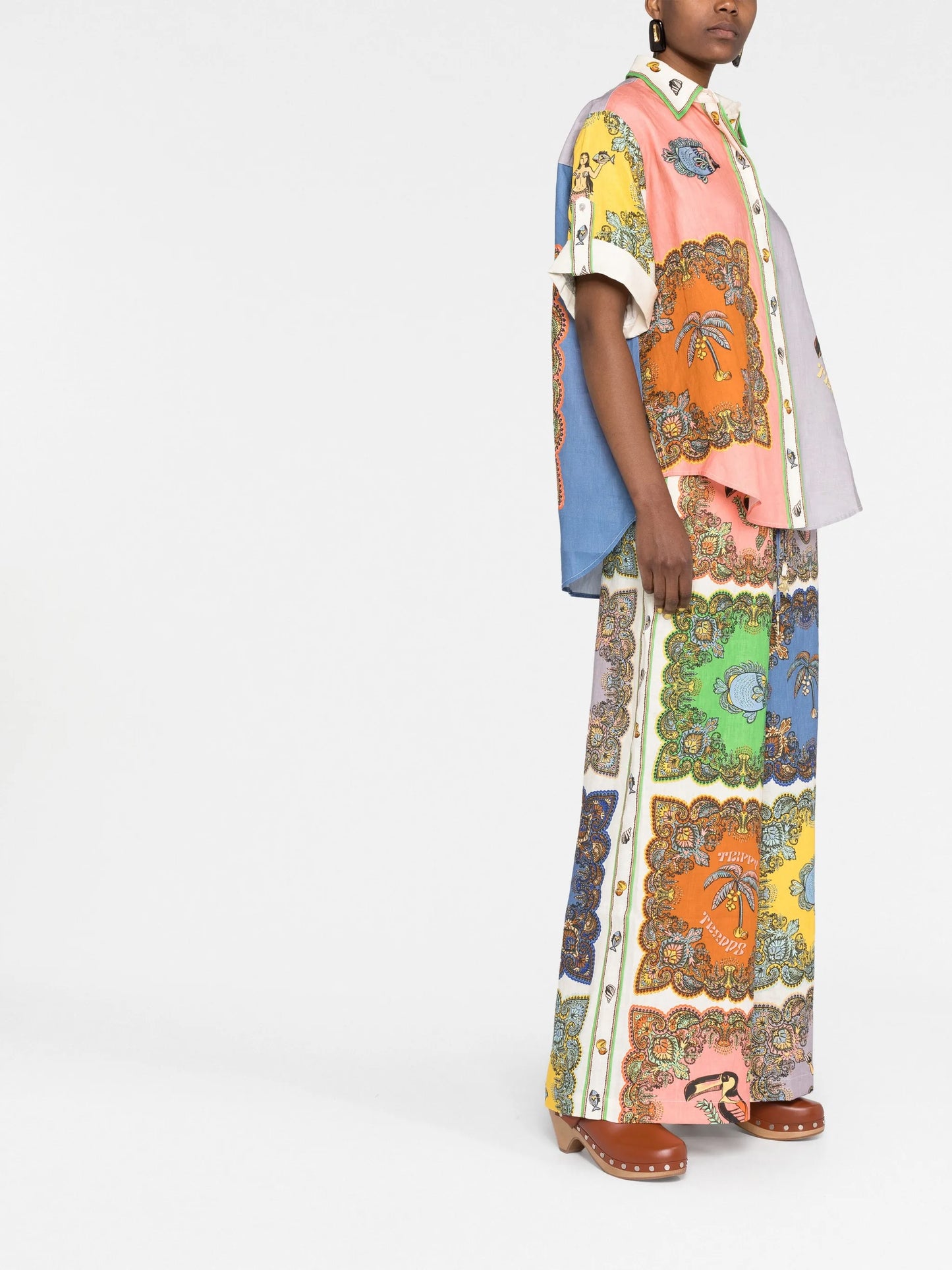 patchwork-print linen shirt