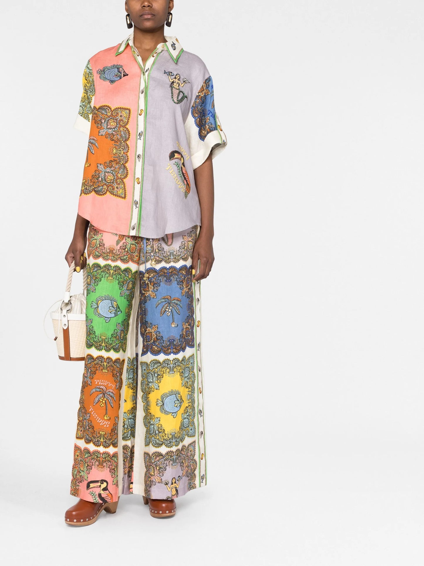 patchwork-print linen shirt