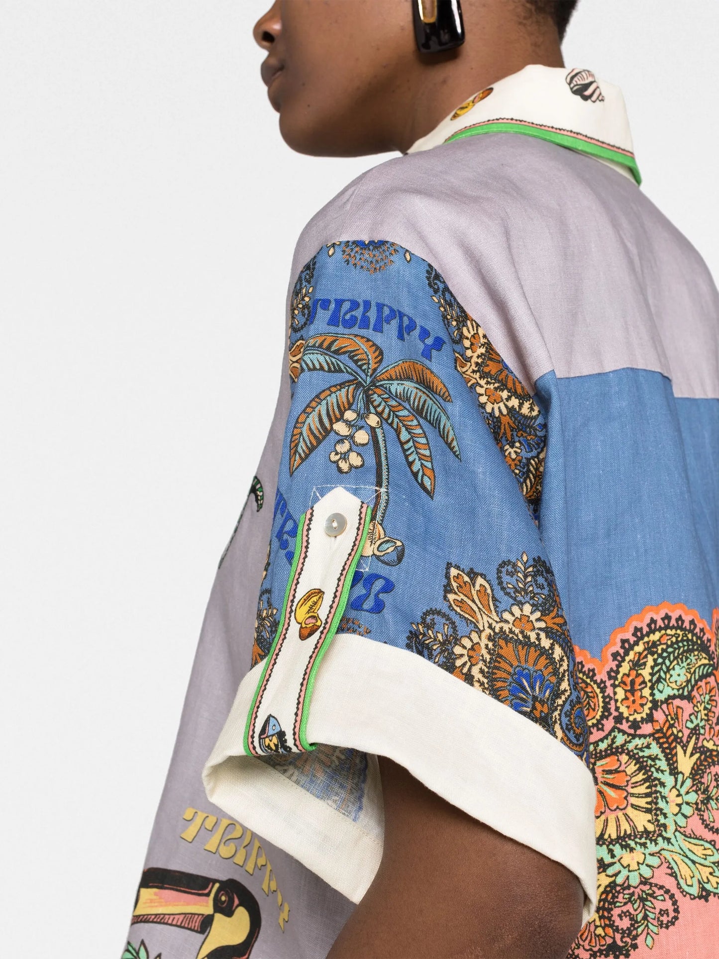 patchwork-print linen shirt