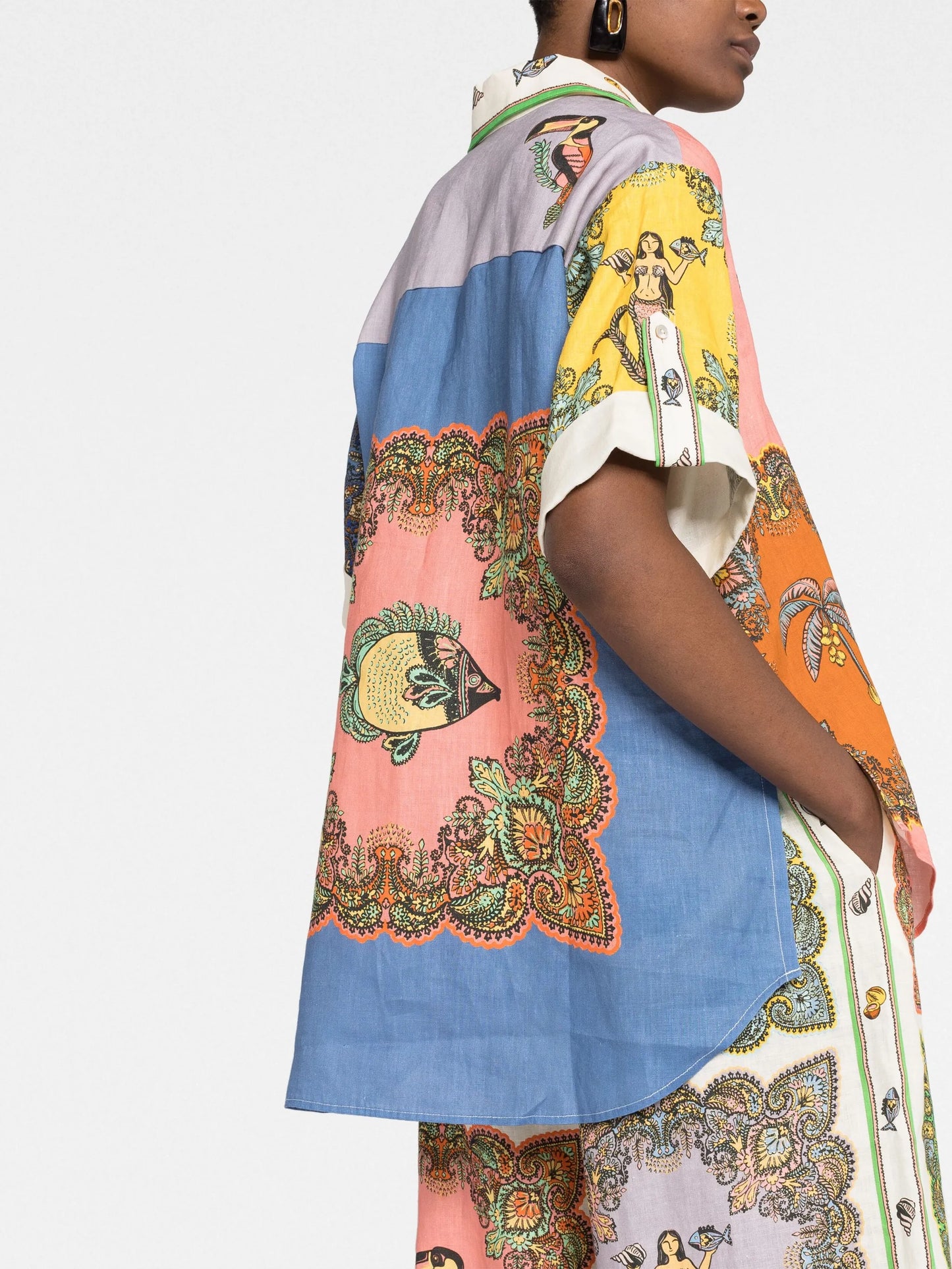 patchwork-print linen shirt